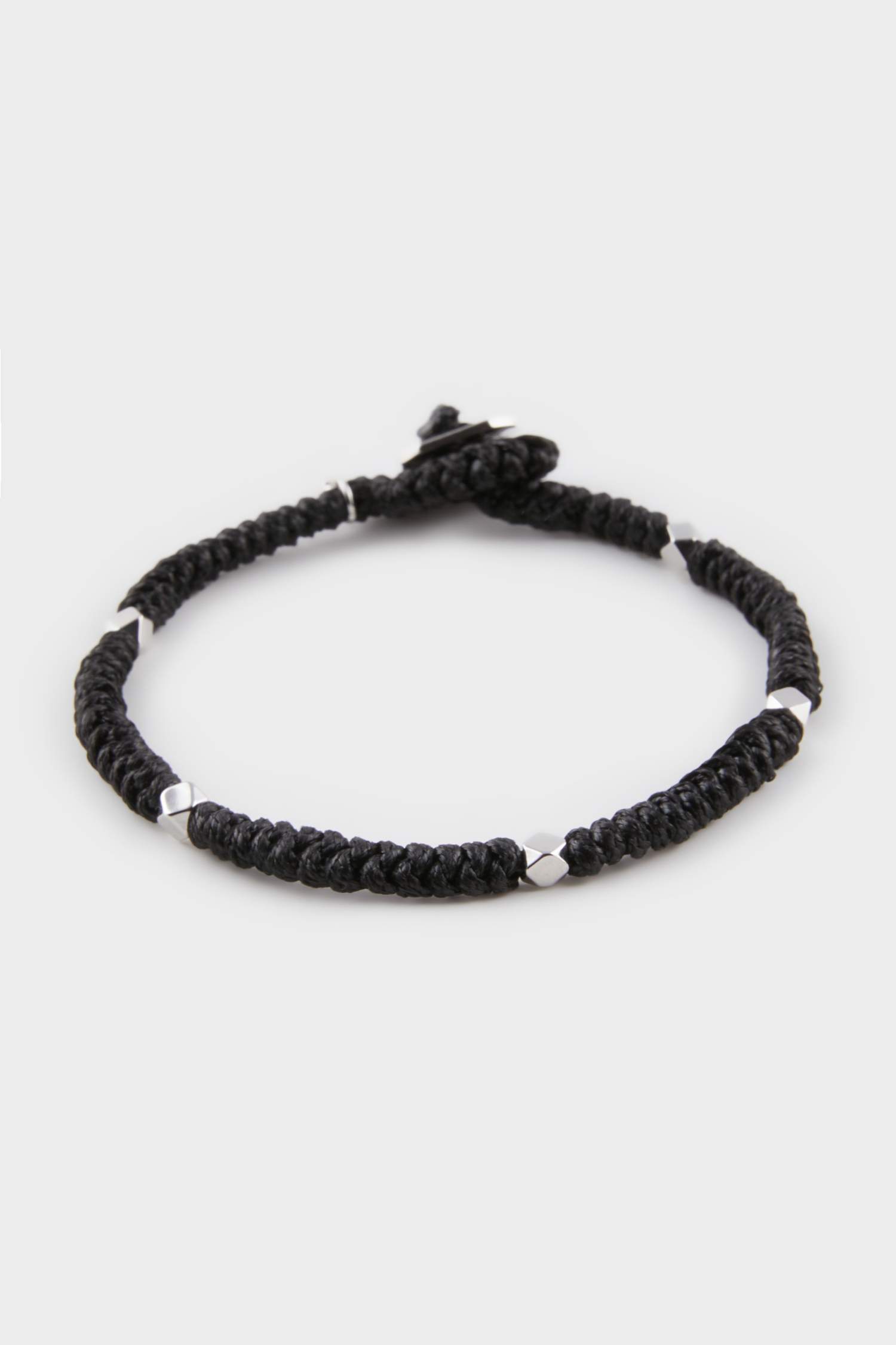 AtolyeWolf x DeFacto Erkek Örülmüş İp ve Çelik Parçalı Gümüş Siyah Yılan Bileklik