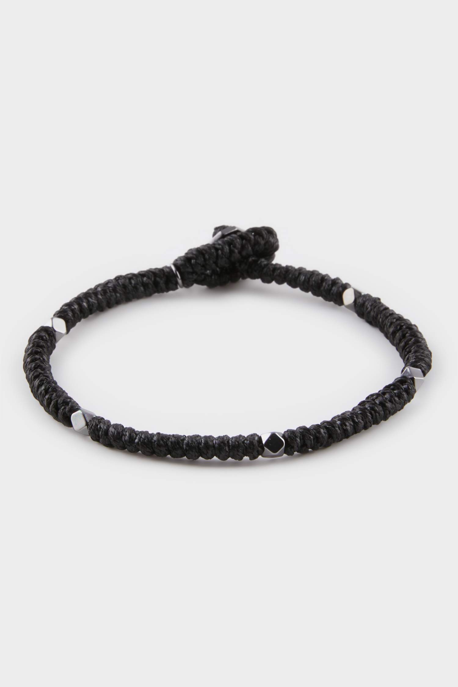 AtolyeWolf x DeFacto Erkek Örülmüş İp ve Çelik Parçalı Siyah Siyah Yılan Bileklik