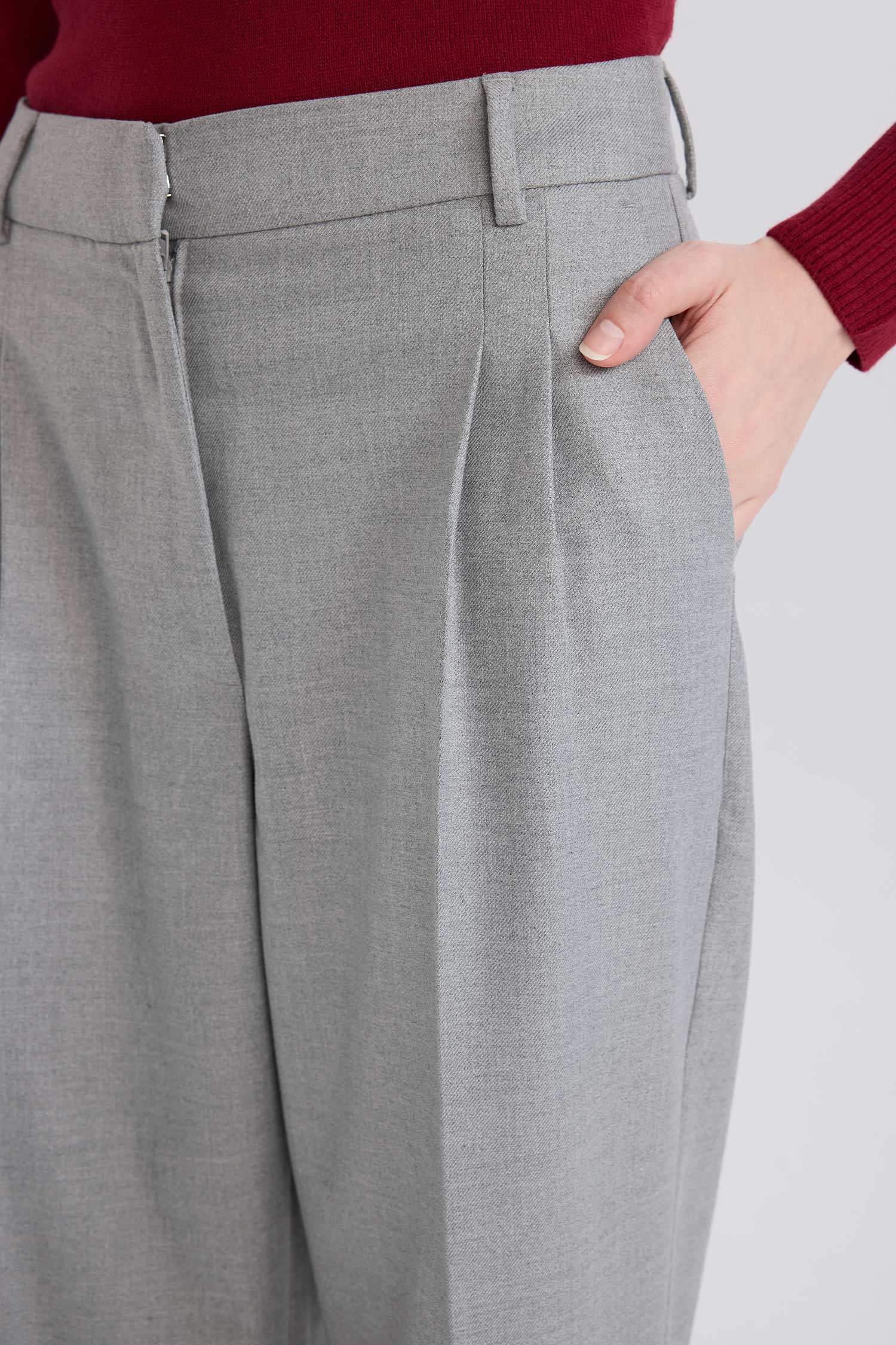 Wide Leg Flanel Kışlık Pantolon Yüksek Bel Geniş Düz Paça Pensli