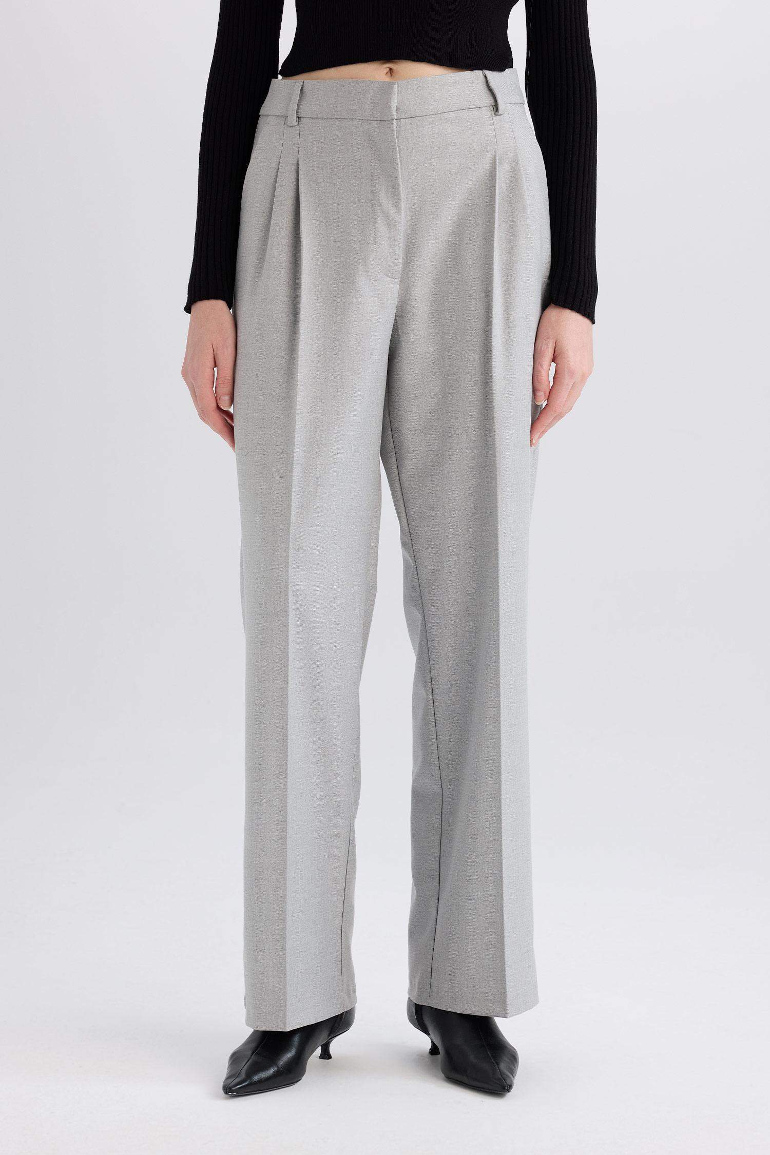 High Waist Straight Leg Darted Flannel Wide Leg Trousers