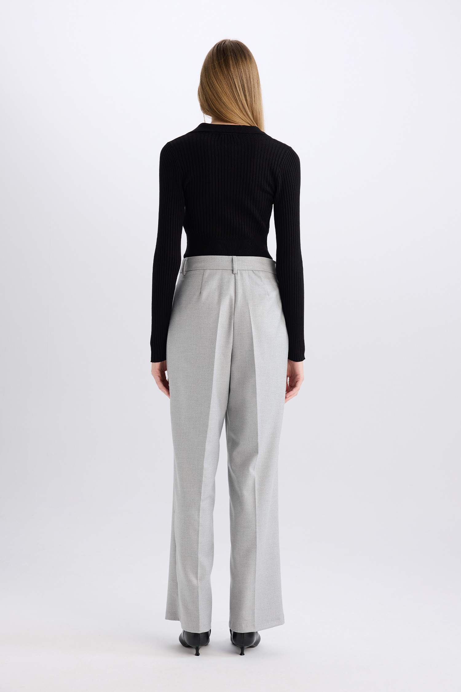 High Waist Straight Leg Darted Flannel Wide Leg Trousers