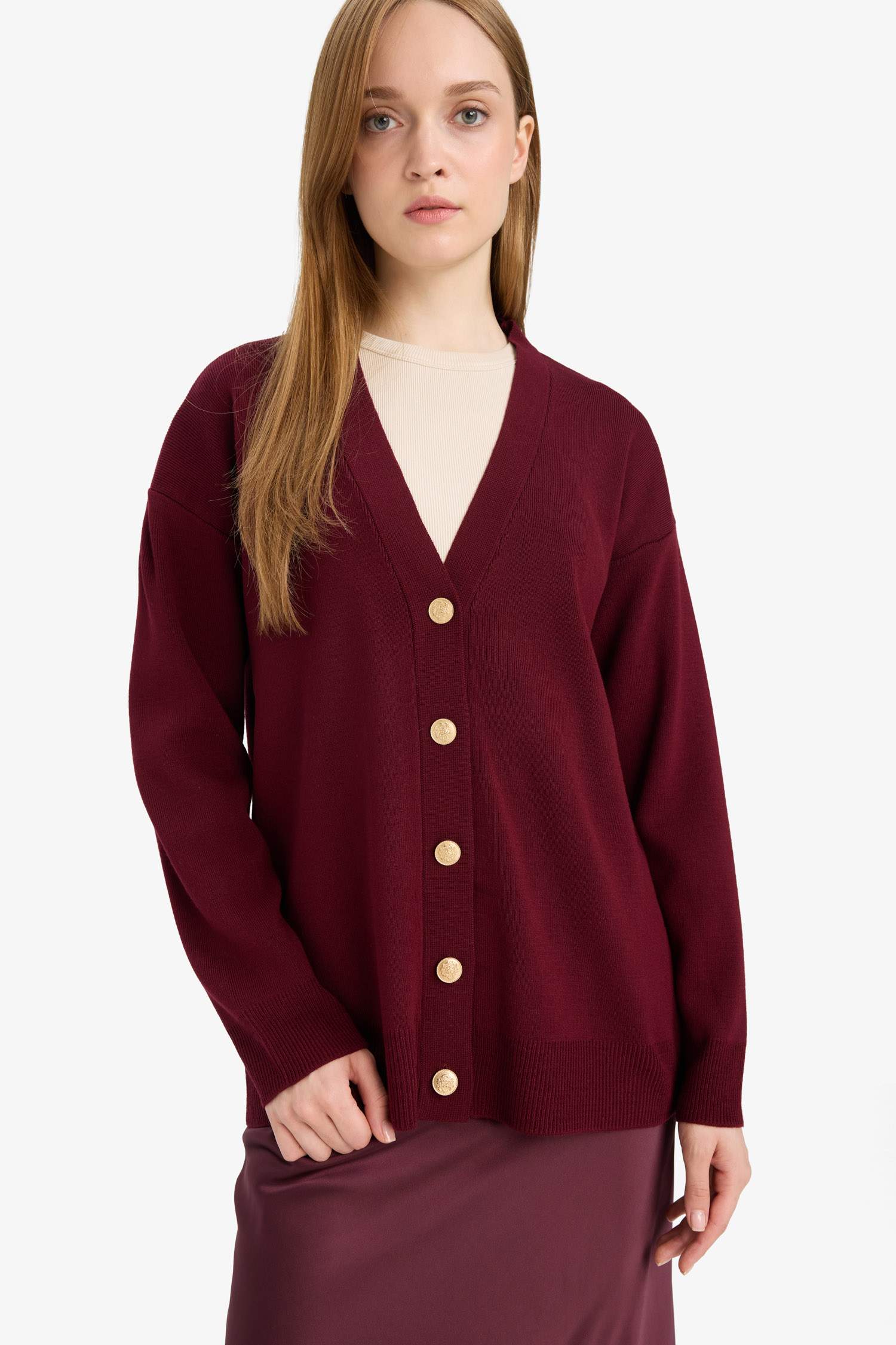 Relax Fit V-Neck Buttoned Knit Cardigan