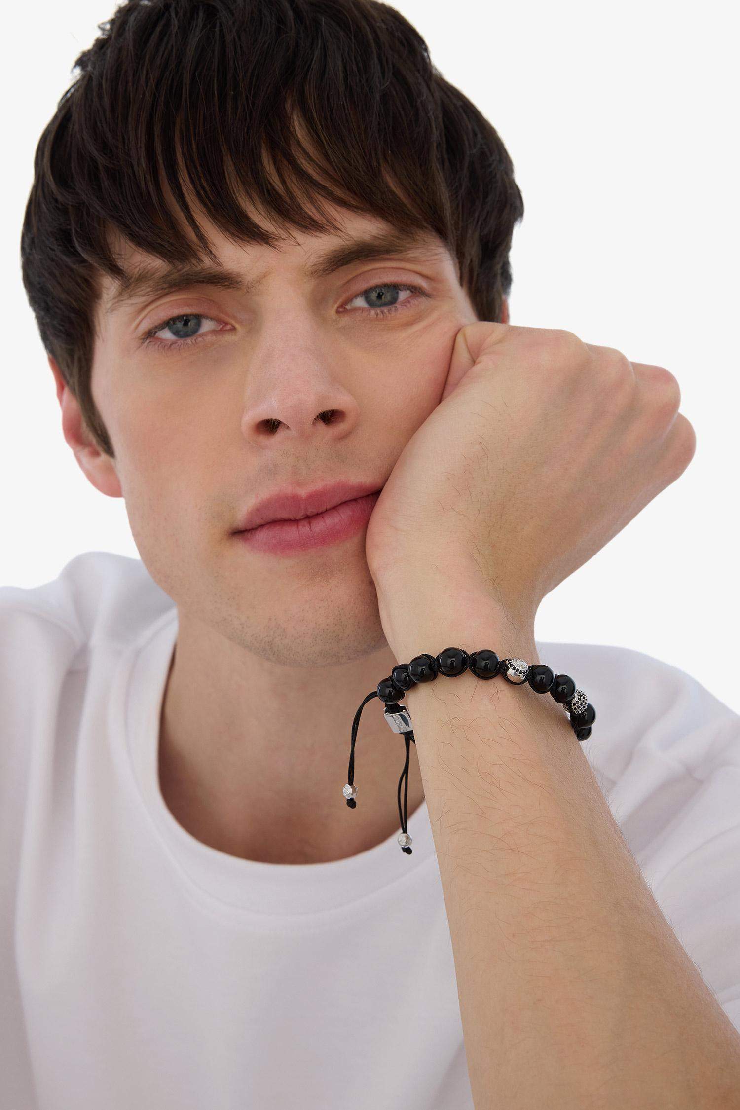 AtolyeWolf x DeFacto Erkek Gümüş Oniks Taşı Çelik Parçalı Bileklik