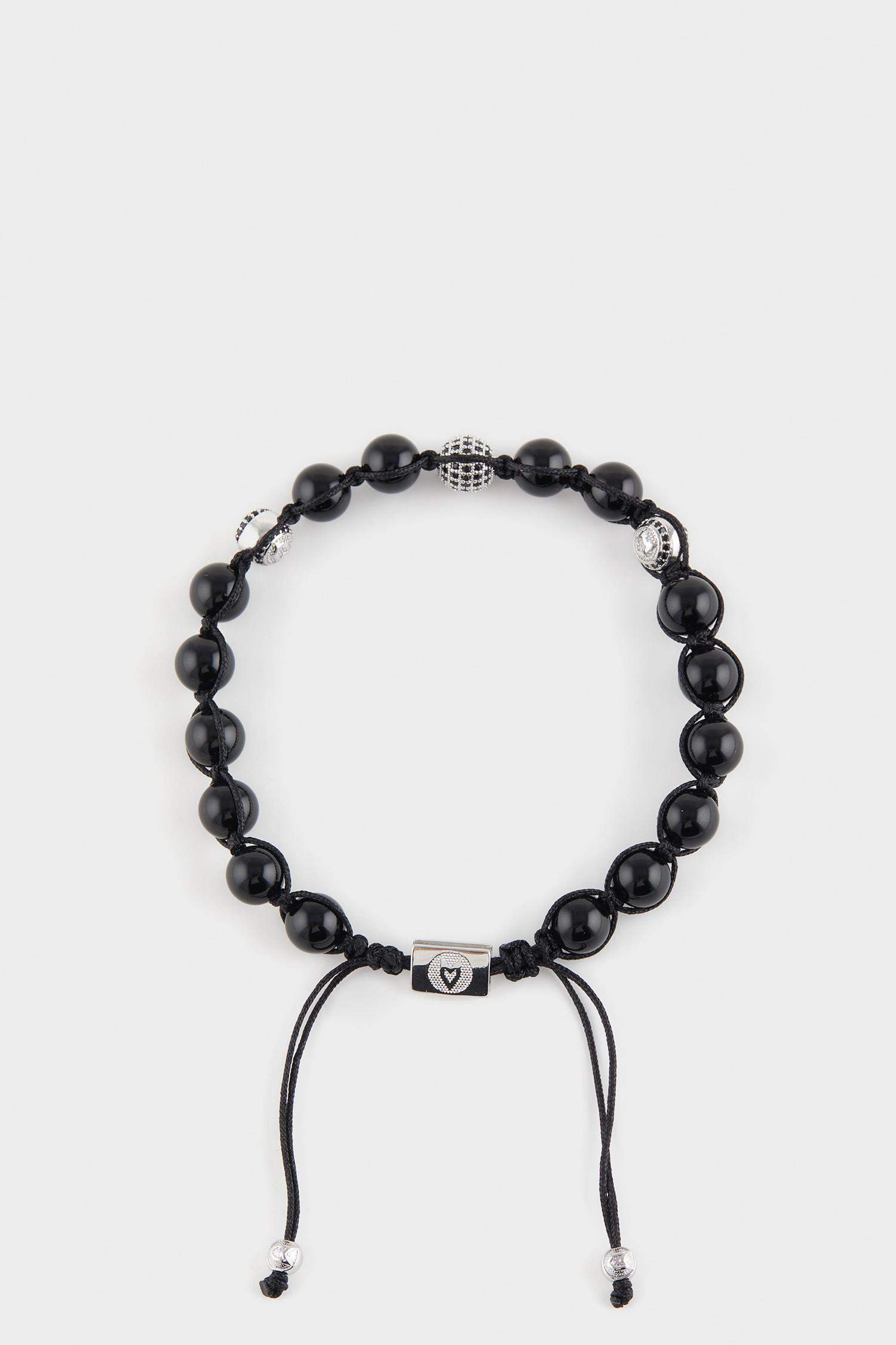 AtolyeWolf x DeFacto Erkek Gümüş Oniks Taşı Çelik Parçalı Bileklik