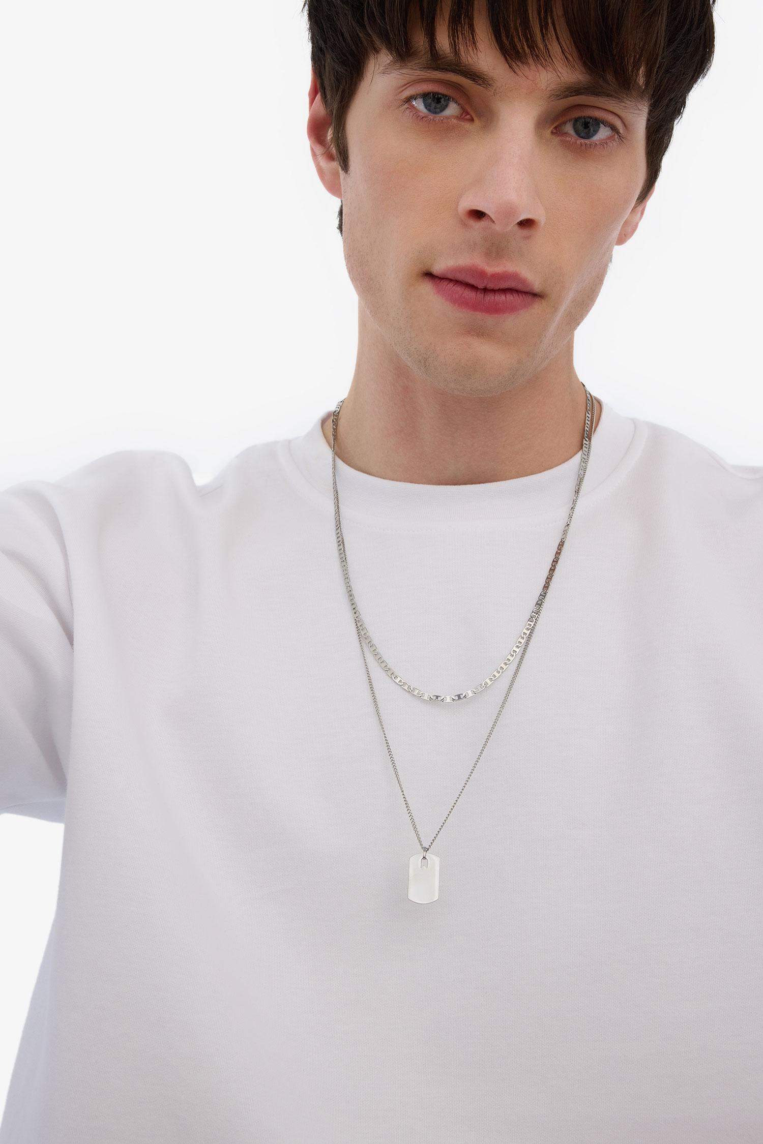 AtolyeWolf x DeFacto Unisex 2'li Gümüş Çelik Plaka ve Çelik Zincirli Kolye