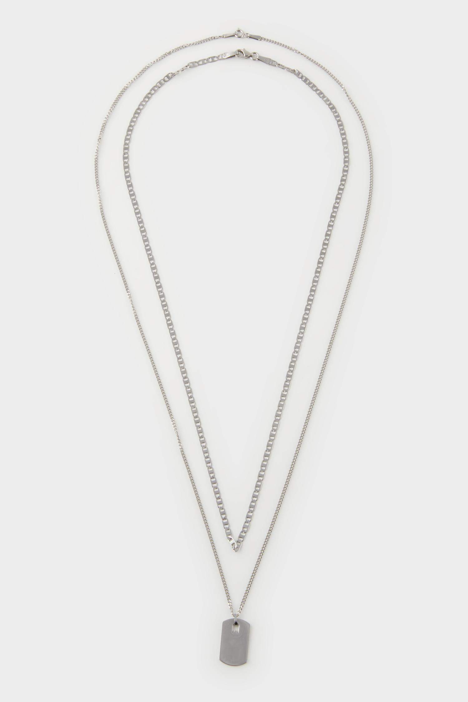 AtolyeWolf x DeFacto Unisex 2'li Gümüş Çelik Plaka ve Çelik Zincirli Kolye