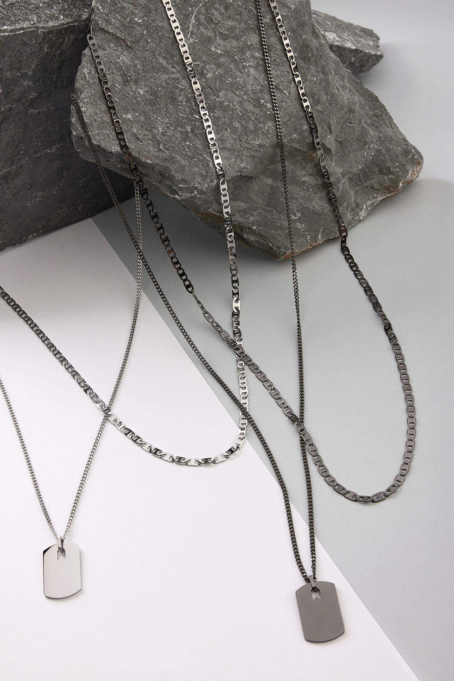 AtolyeWolf x DeFacto Unisex 2'li Gümüş Çelik Plaka ve Çelik Zincirli Kolye