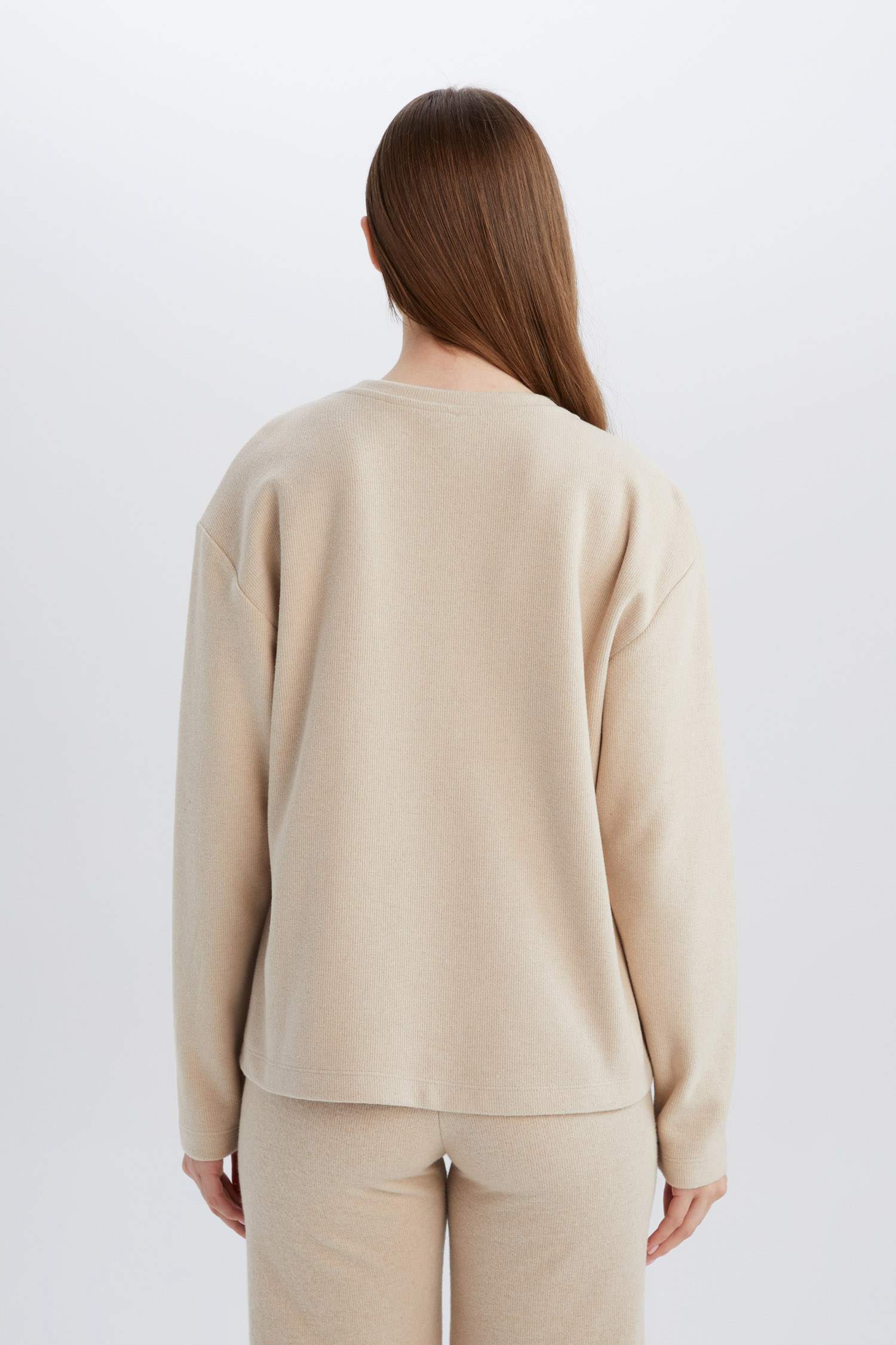 Regular Fit Bisiklet Yaka Selanik Kumaş Uzun Kollu Tişört