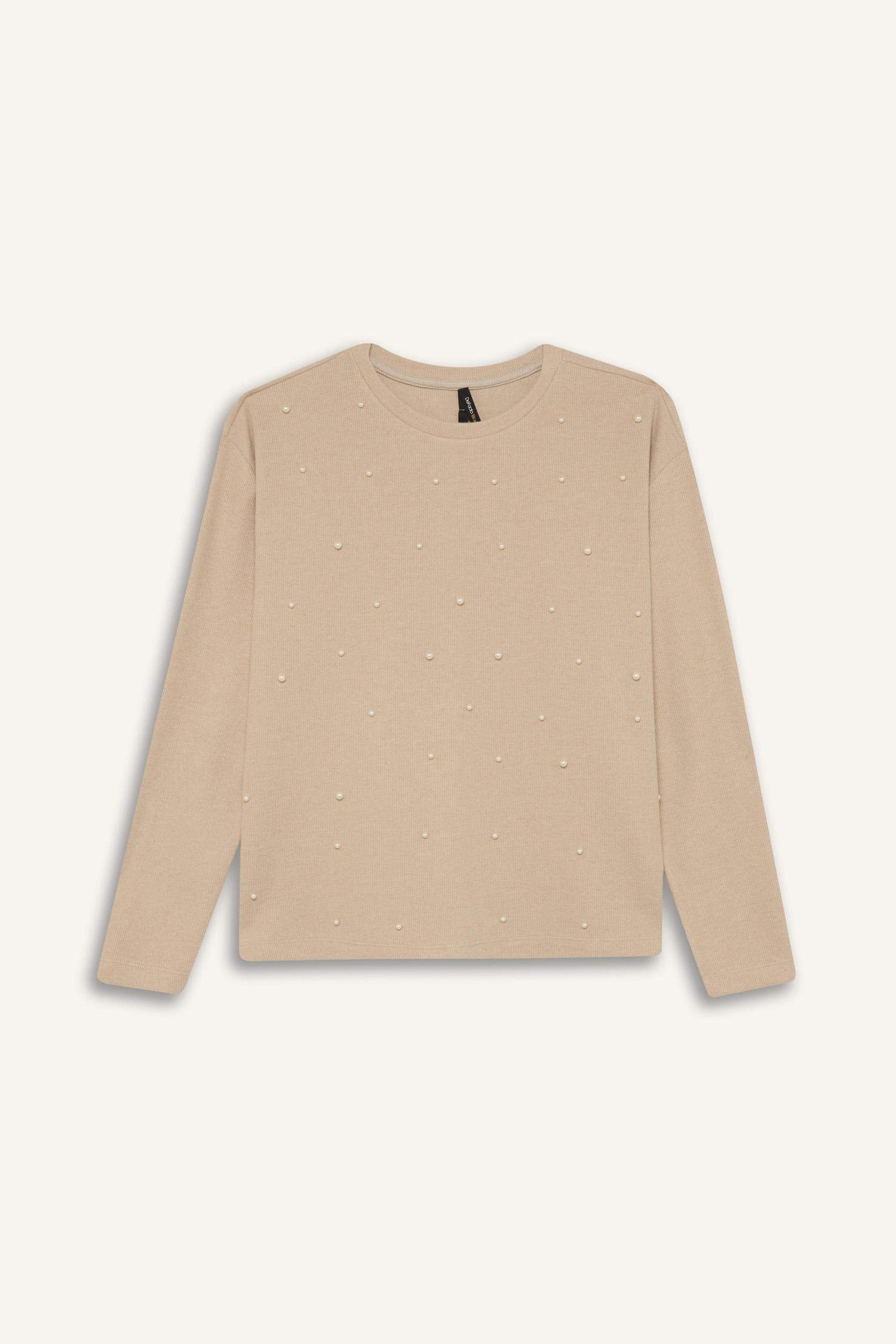 Regular Fit Bisiklet Yaka Selanik Kumaş Uzun Kollu Tişört