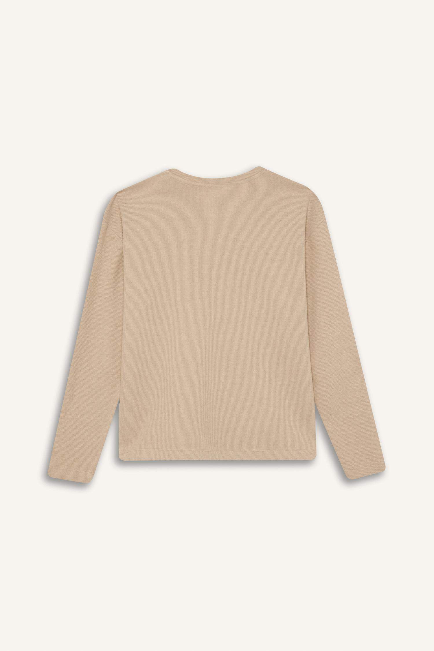 Regular Fit Bisiklet Yaka Selanik Kumaş Uzun Kollu Tişört