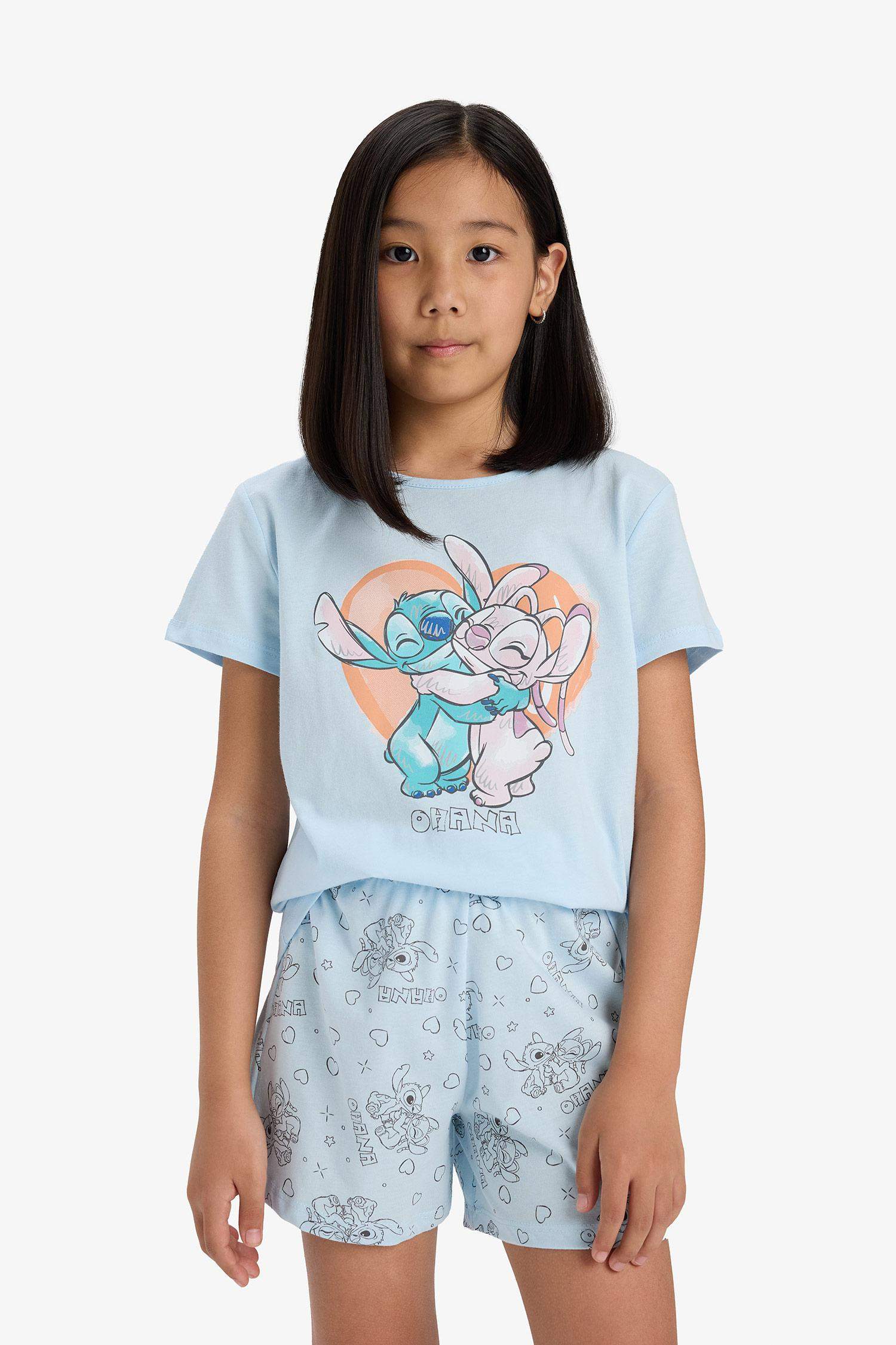 Kız Çocuk Disney Lilo & Stitch Pijama Takımı Kısa Kollu Üst Şort