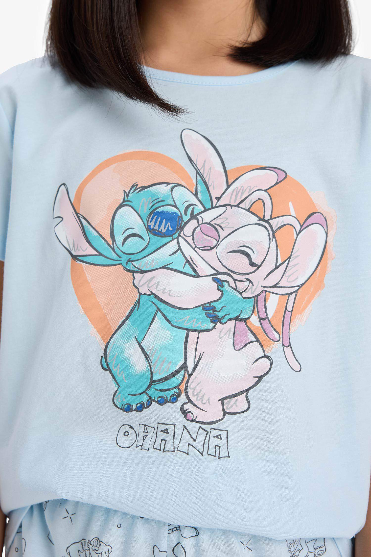 Kız Çocuk Disney Lilo & Stitch Pijama Takımı Kısa Kollu Üst Şort
