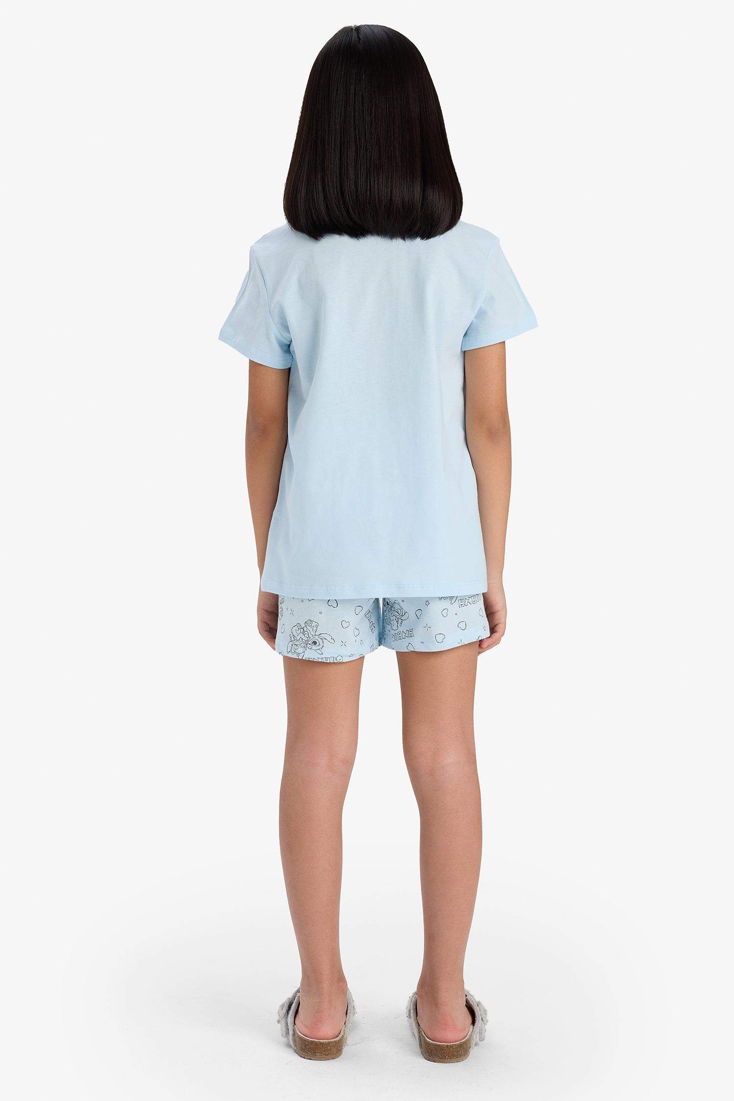 Kız Çocuk Disney Lilo & Stitch Pijama Takımı Kısa Kollu Üst Şort