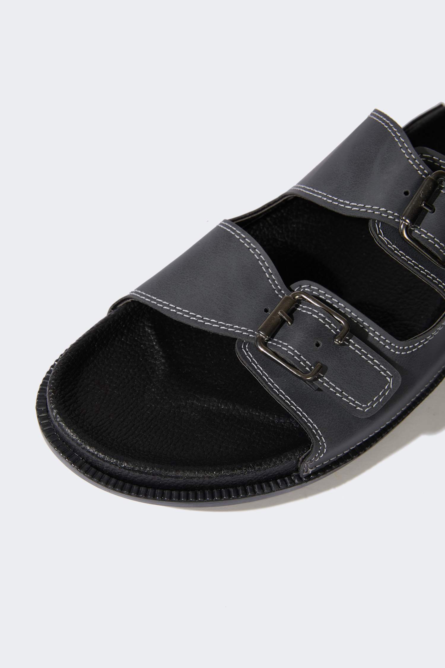 Erkek Düz Taban Çift Bantlı Suni Deri Terlik