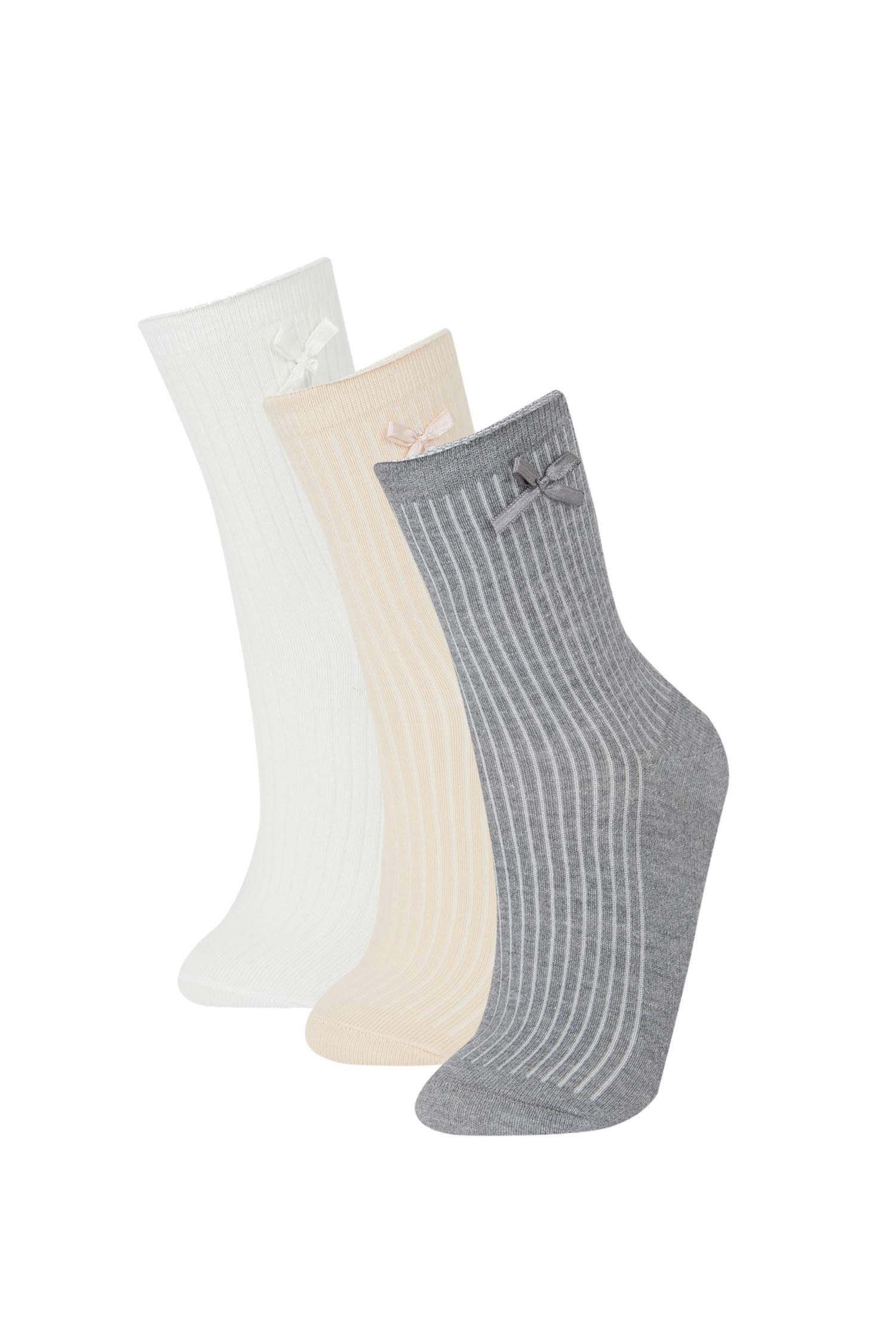 Girl Ribbon 3 Piece Cotton Long Socks