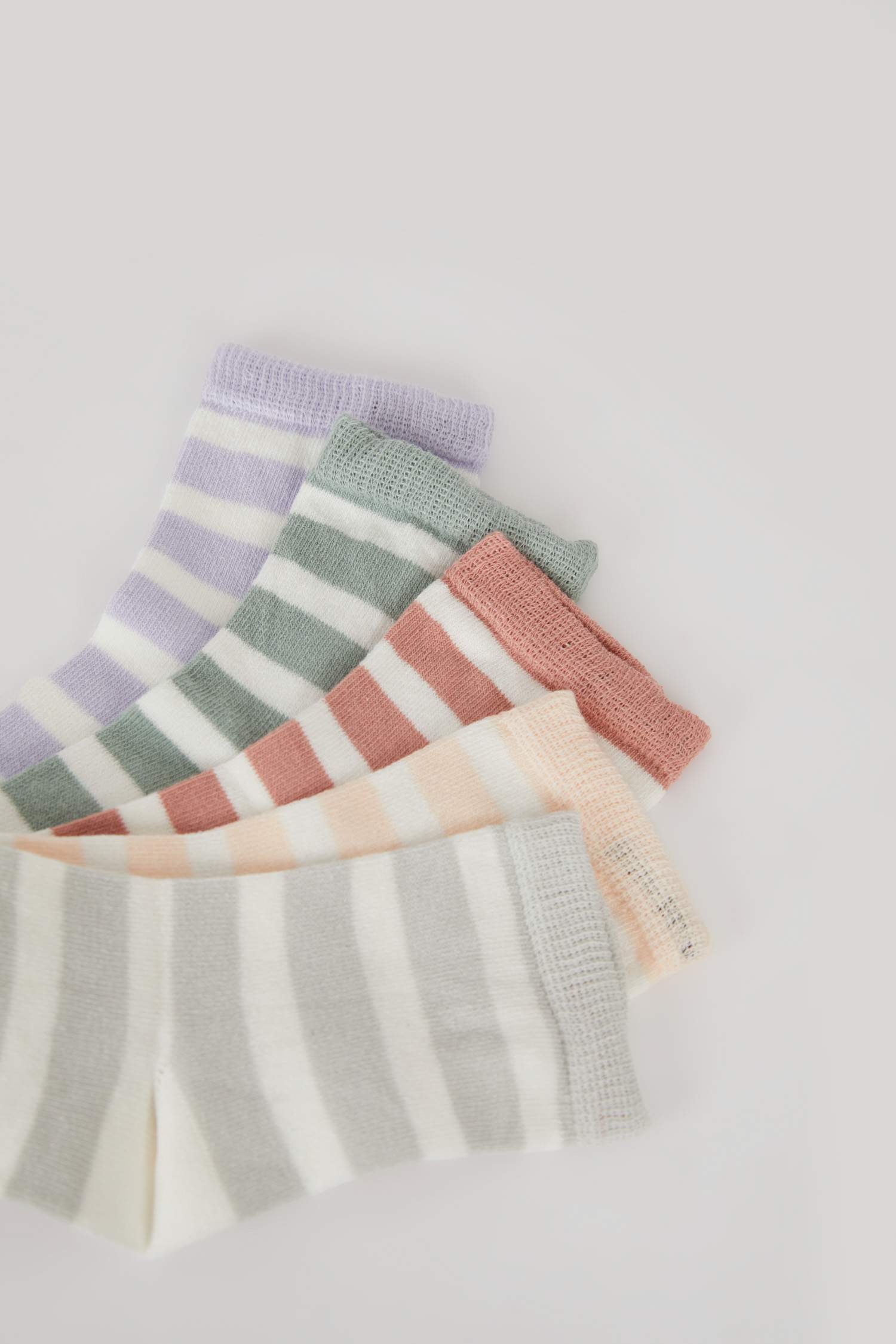 شرابات طويلة بناتي قطن مخطط - 5 قطع