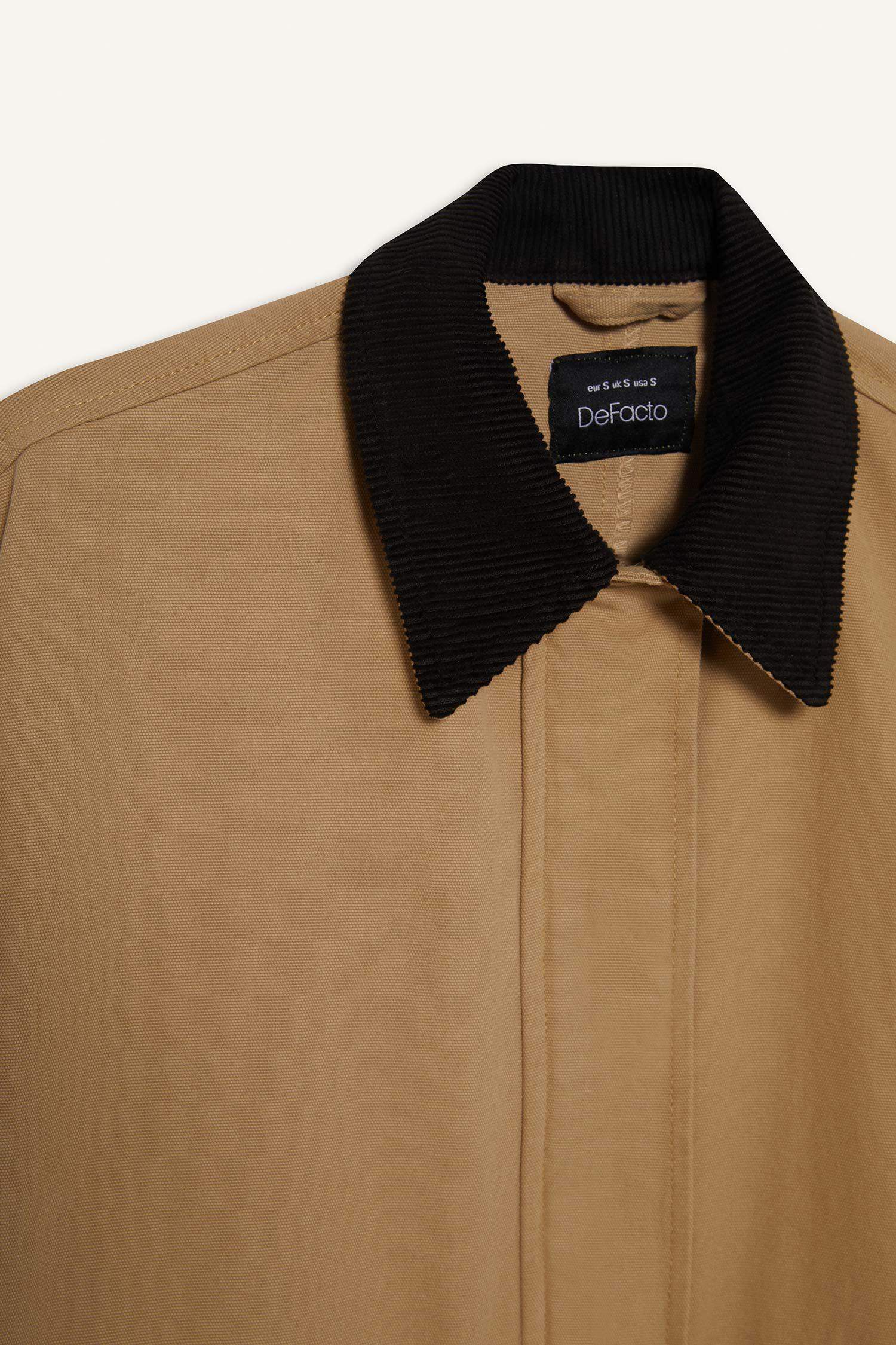 Regular Fit Kontrast Yakalı Cepli Pamuklu Mevsimlik Ceket Mont