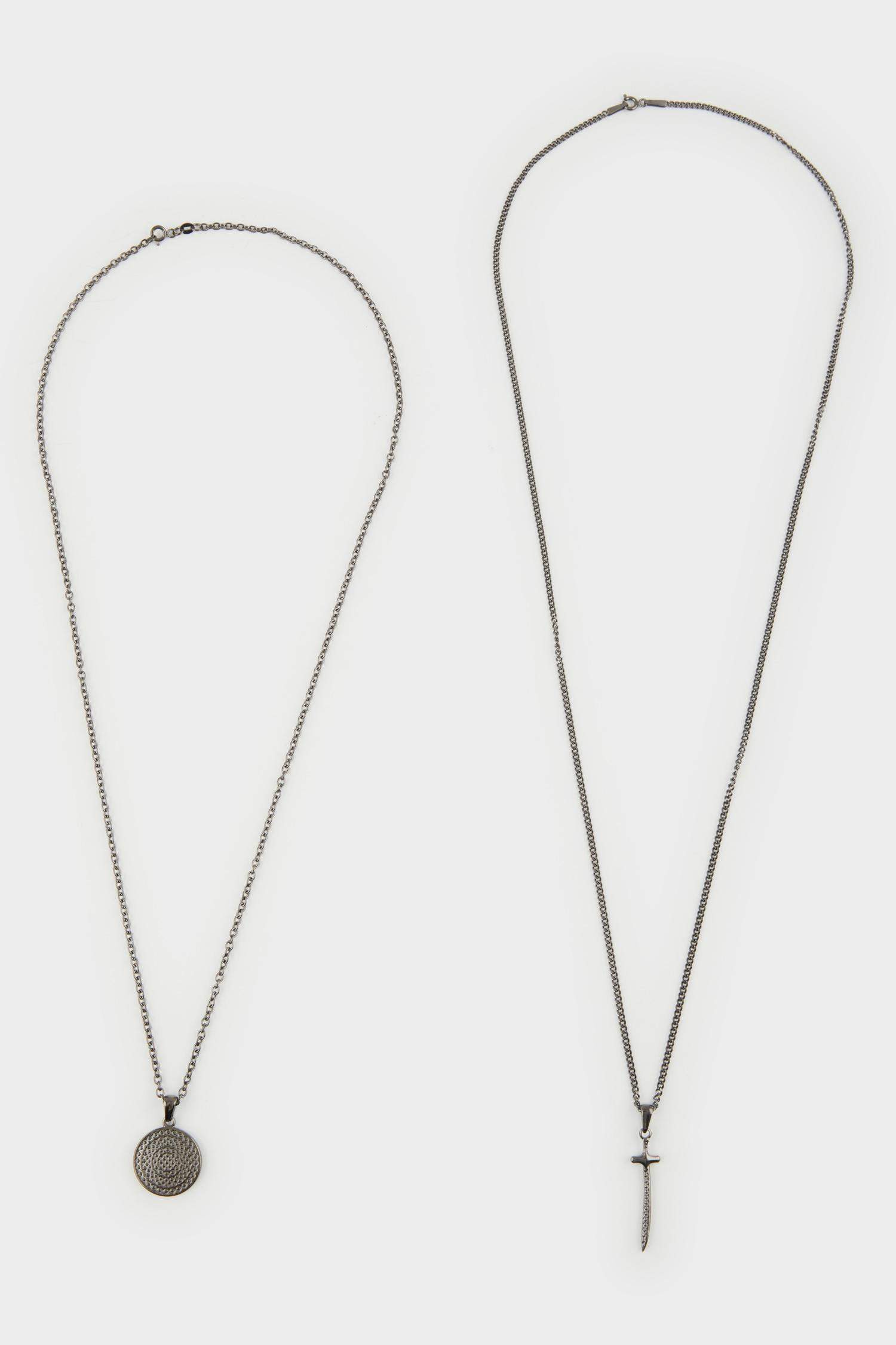 Atolyewolf x Defacto Erkek Kılıç Kalkan Figürlü Zincir 2'li Kolye