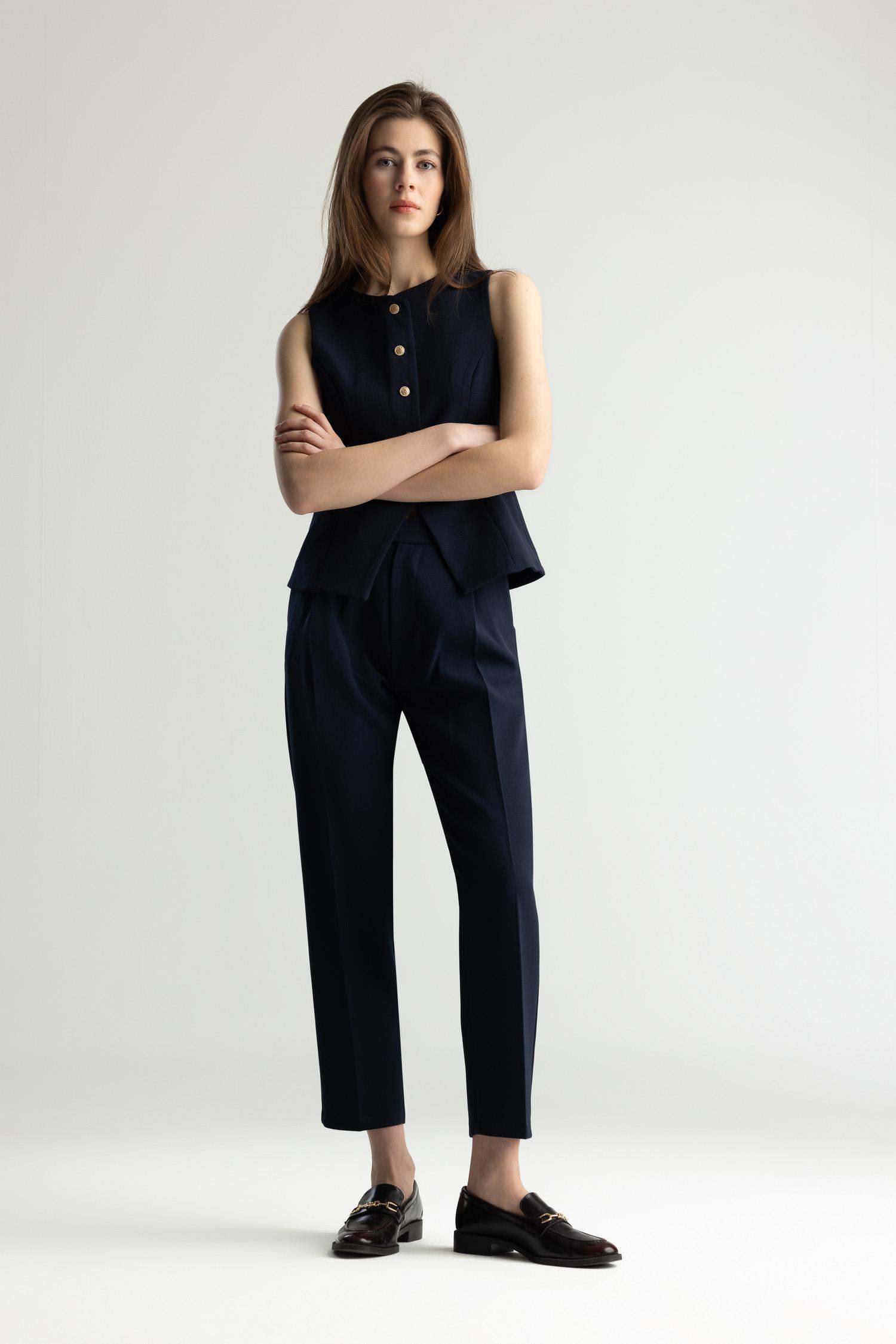 Carrot Fit Çift Cepli Yüksek Bel Düz Paça Kumaş Pantolon