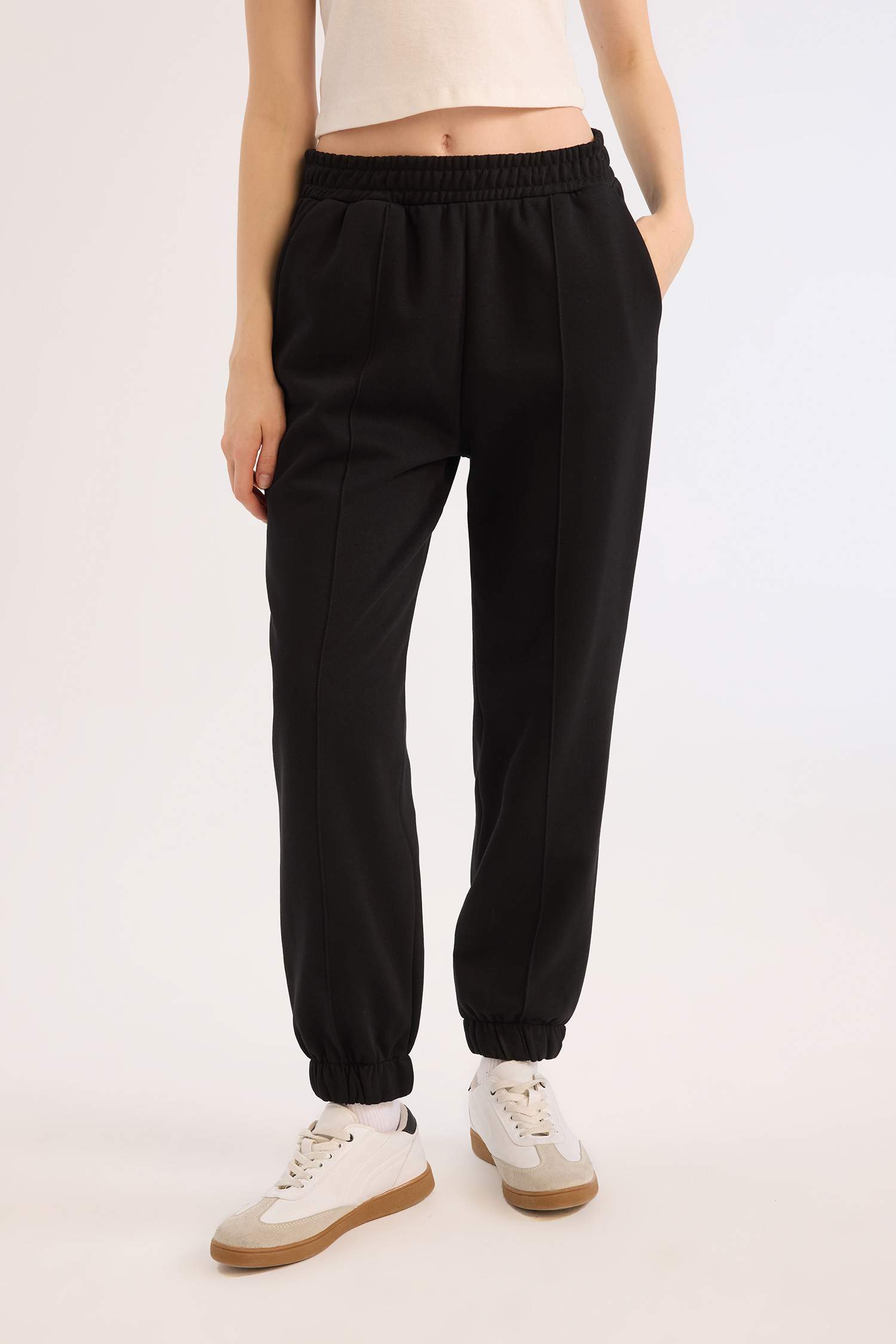 Kalın Jogger Eşofman Altı Basic Düz Cepli Beli Paçası Lastikli