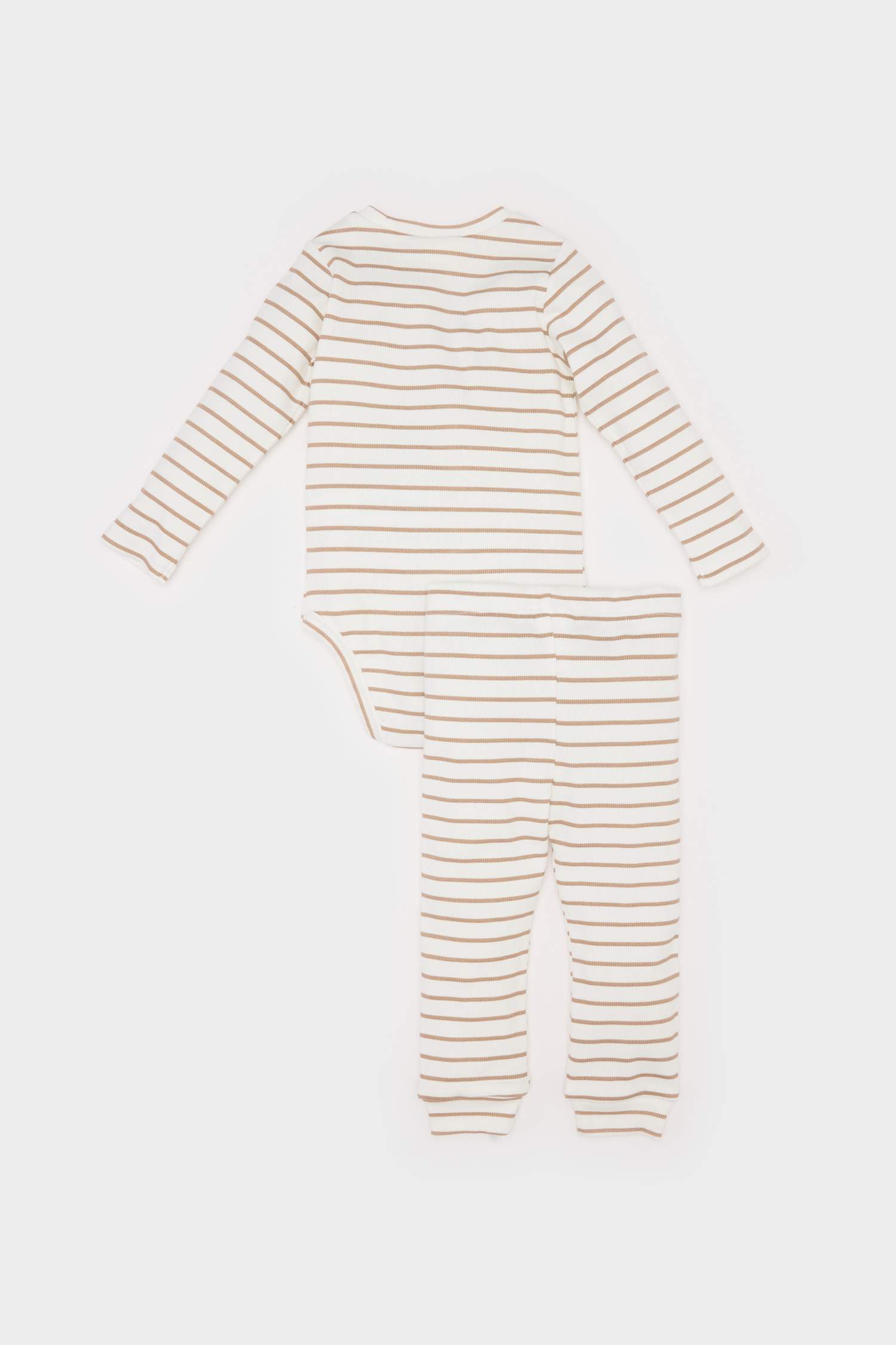 Erkek Bebek 2'li Takım Çizgili Fitilli Kaşkorse Uzun Kollu Çıtçıtlı Body Beli Lastikli Alt