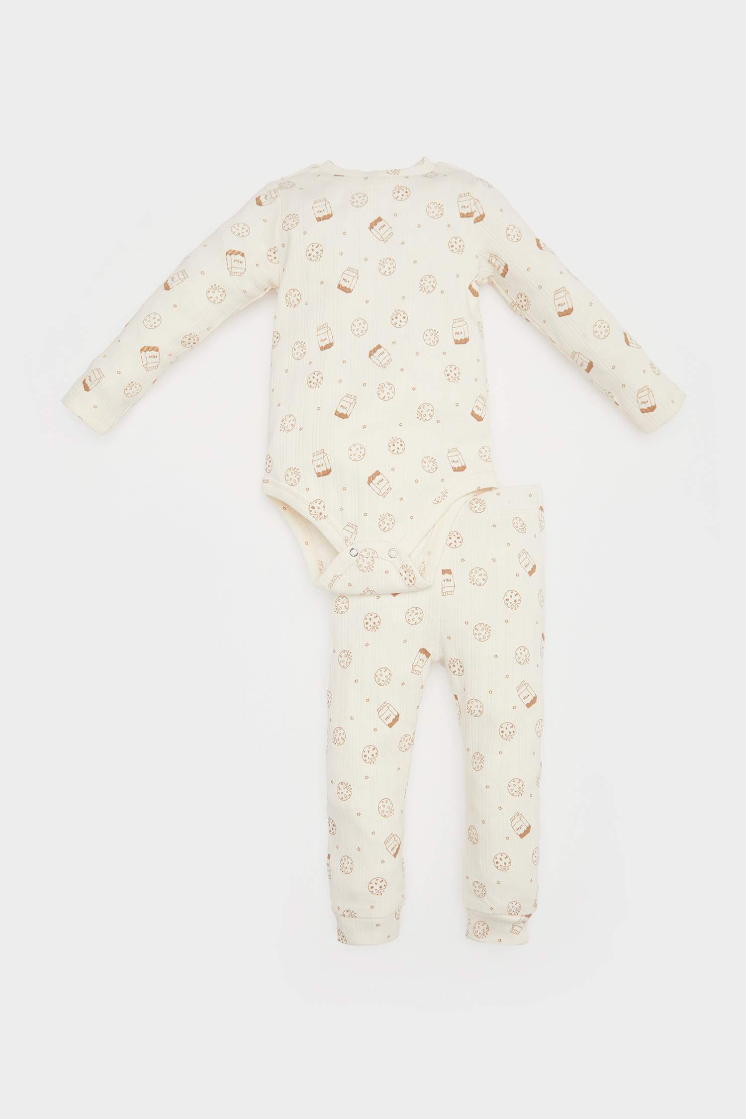 Erkek Bebek 2'li Takım Fitilli Kaşkorse Baskılı Uzun Kollu Çıtçıtlı Body Beli Lastikli Uzun Alt