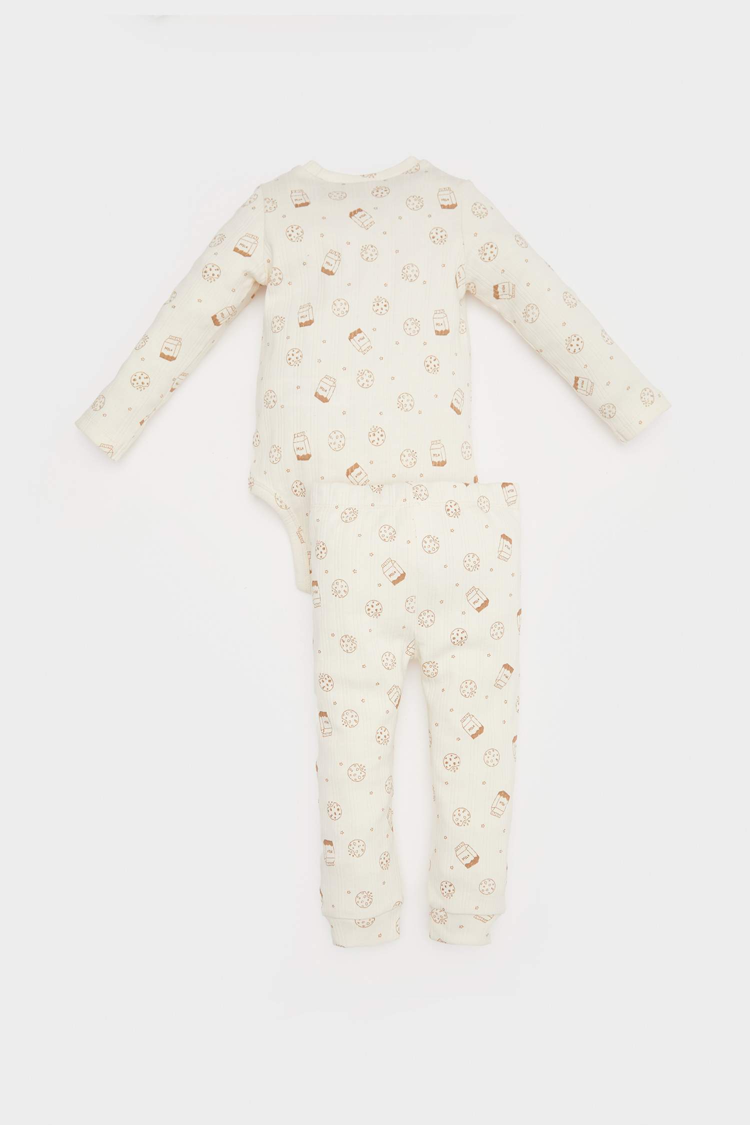 Erkek Bebek 2'li Takım Fitilli Kaşkorse Baskılı Uzun Kollu Çıtçıtlı Body Beli Lastikli Uzun Alt