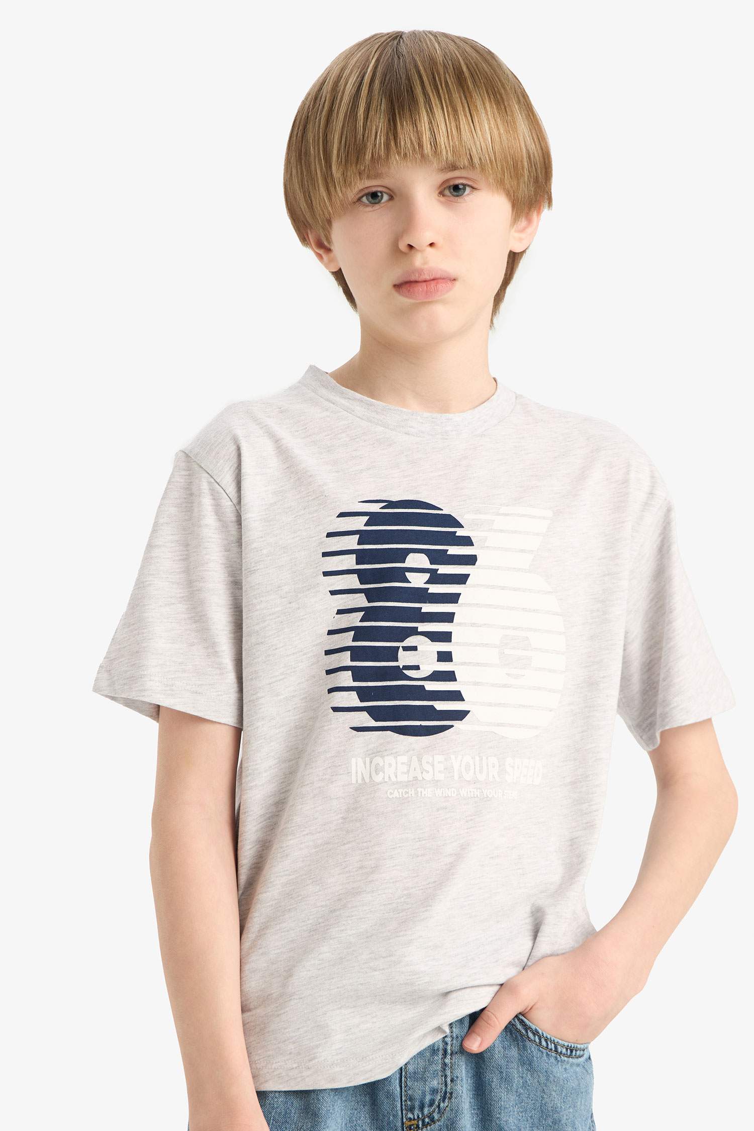 تيشيرت أولاد نص كم مطبوع قصة عادية برقبة مستديرة