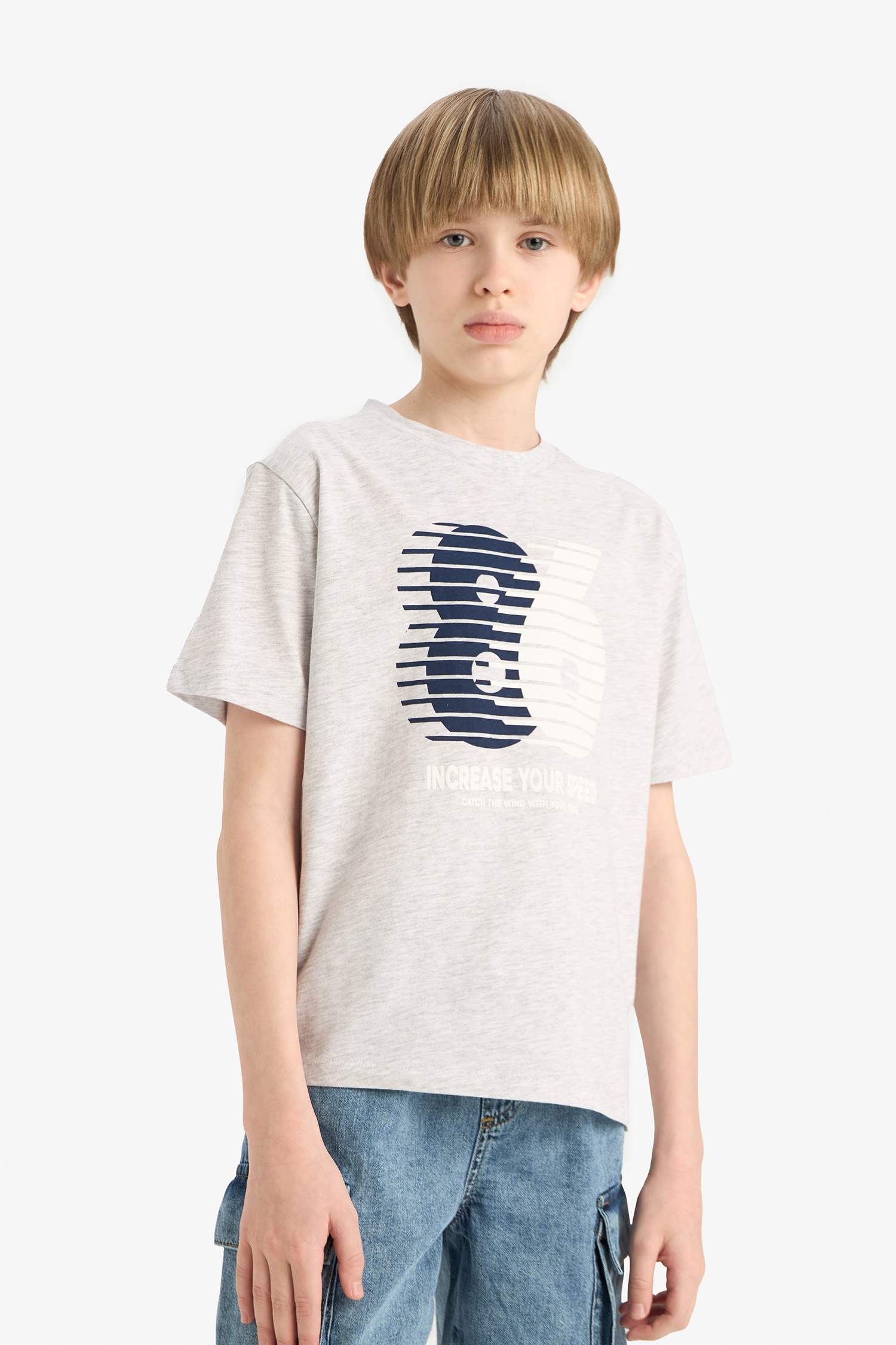 تيشيرت أولاد نص كم مطبوع قصة عادية برقبة مستديرة