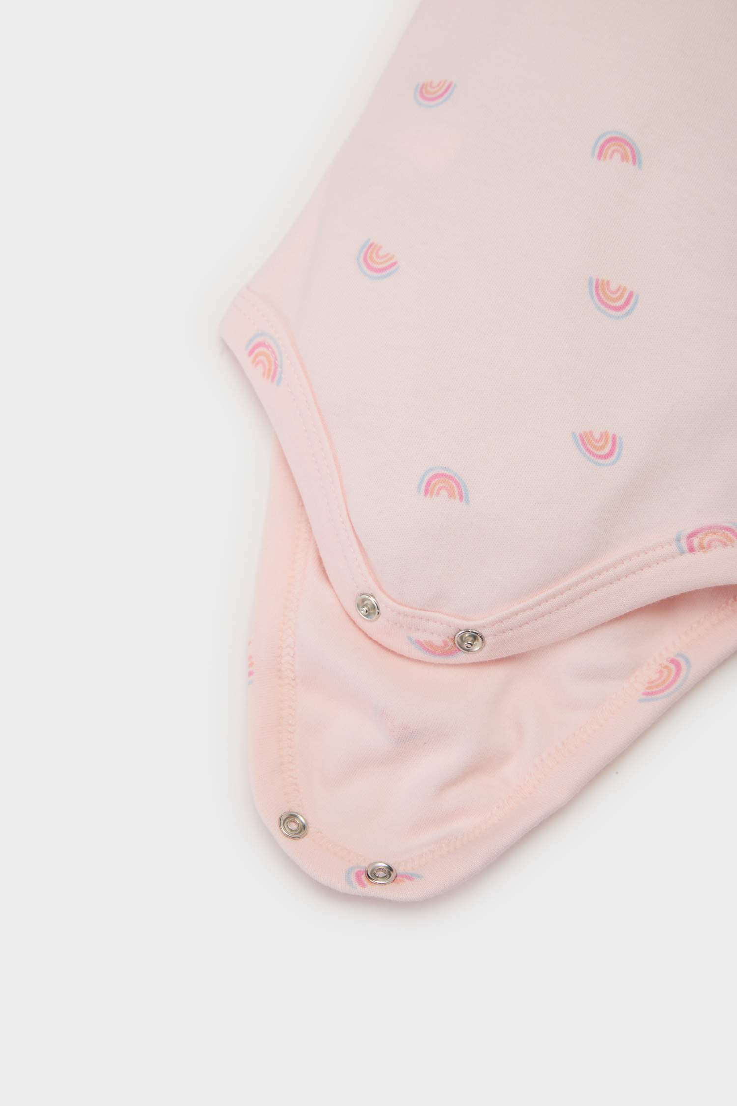 Kız Bebek Yenidoğan Bisiklet Yaka Gökkuşağı Baskılı Uzun Kollu Çıtçıtlı Body