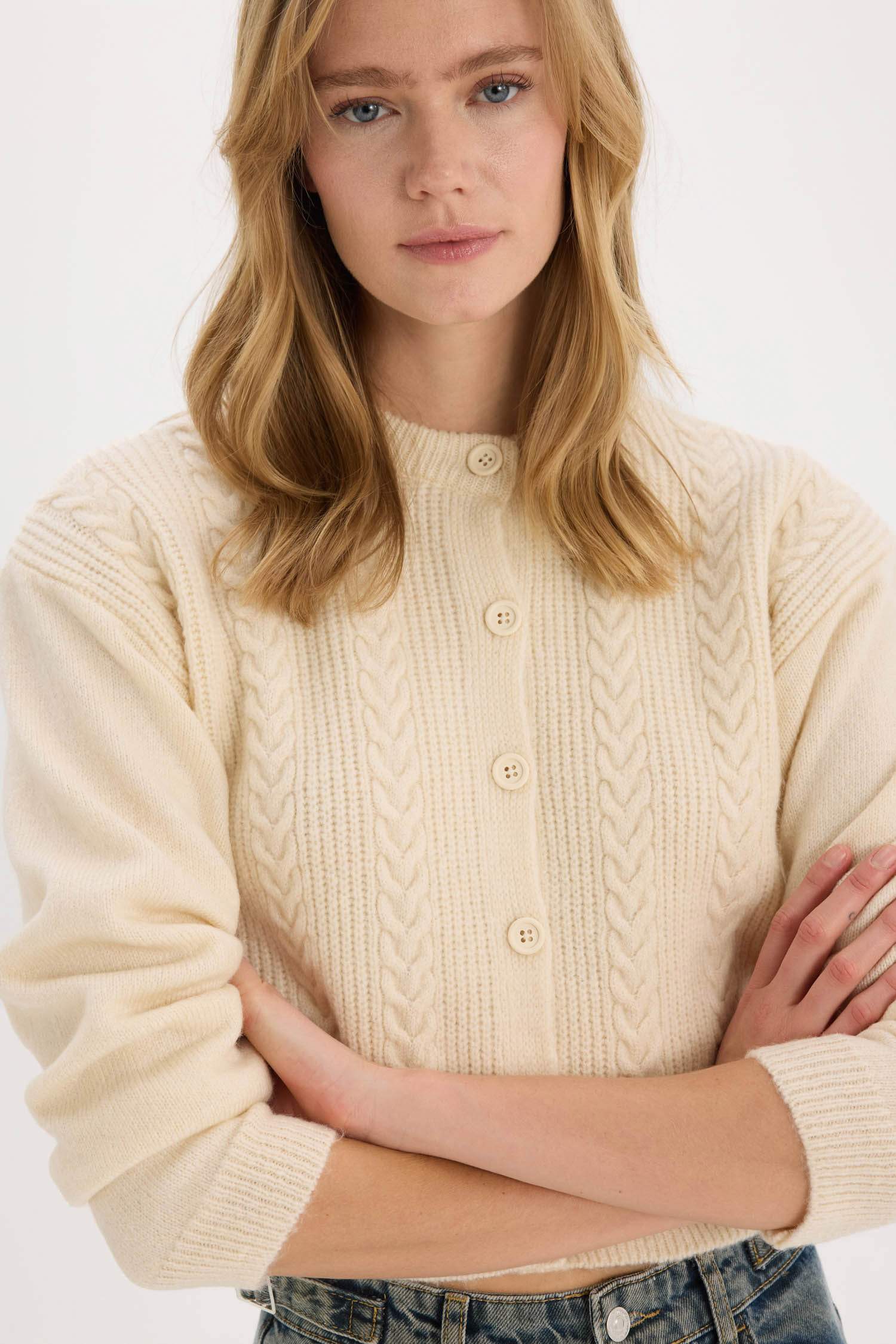 Basic Düz Bisiklet Yaka Triko Hırka