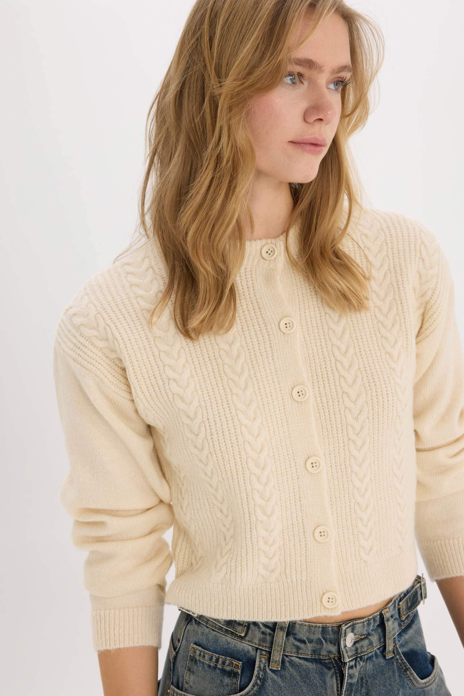 Basic Düz Bisiklet Yaka Triko Hırka