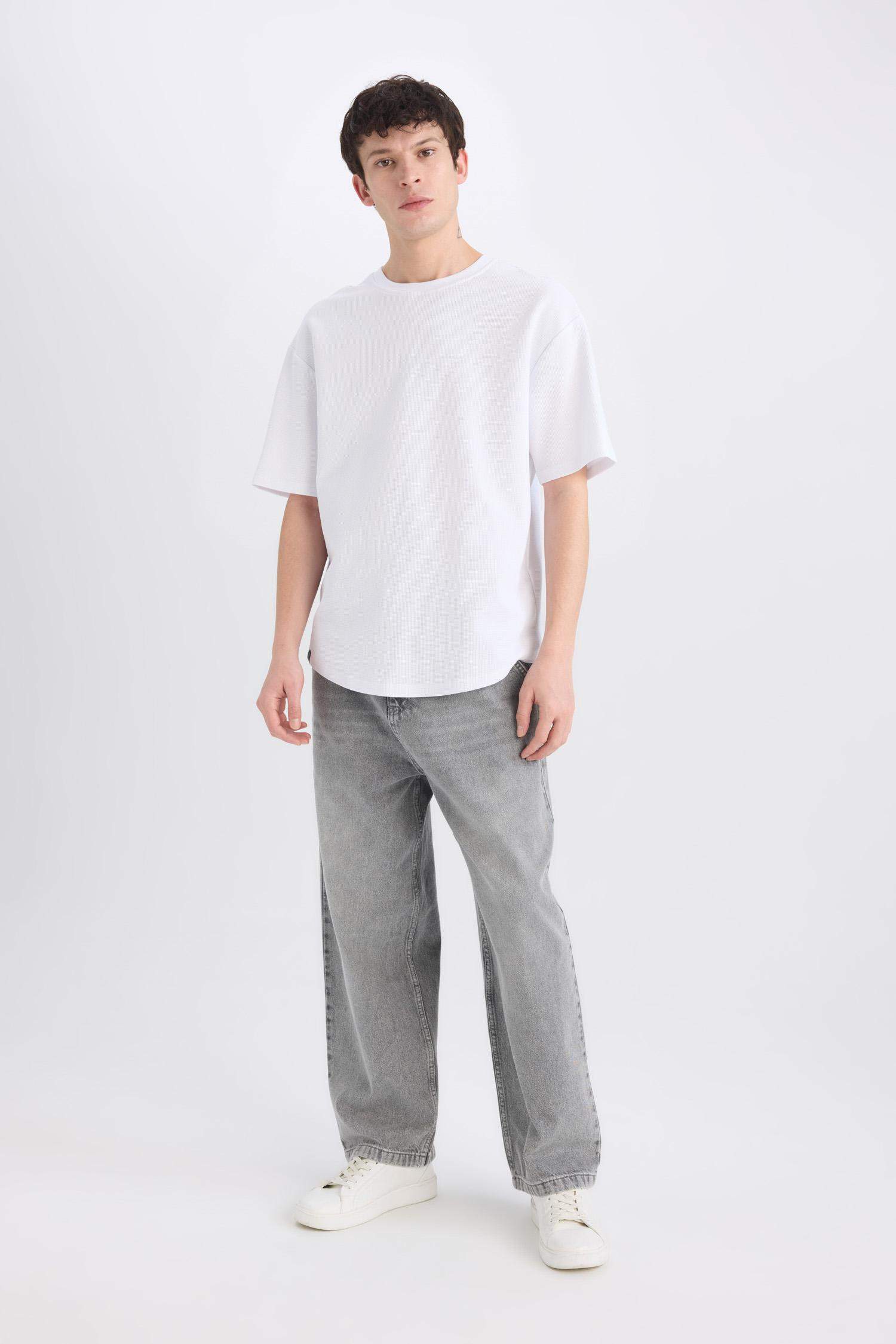 %100 Pamuk Skater Fit Geniş Kalıp Yüksek Bel Geniş Paça Jean Pantolon