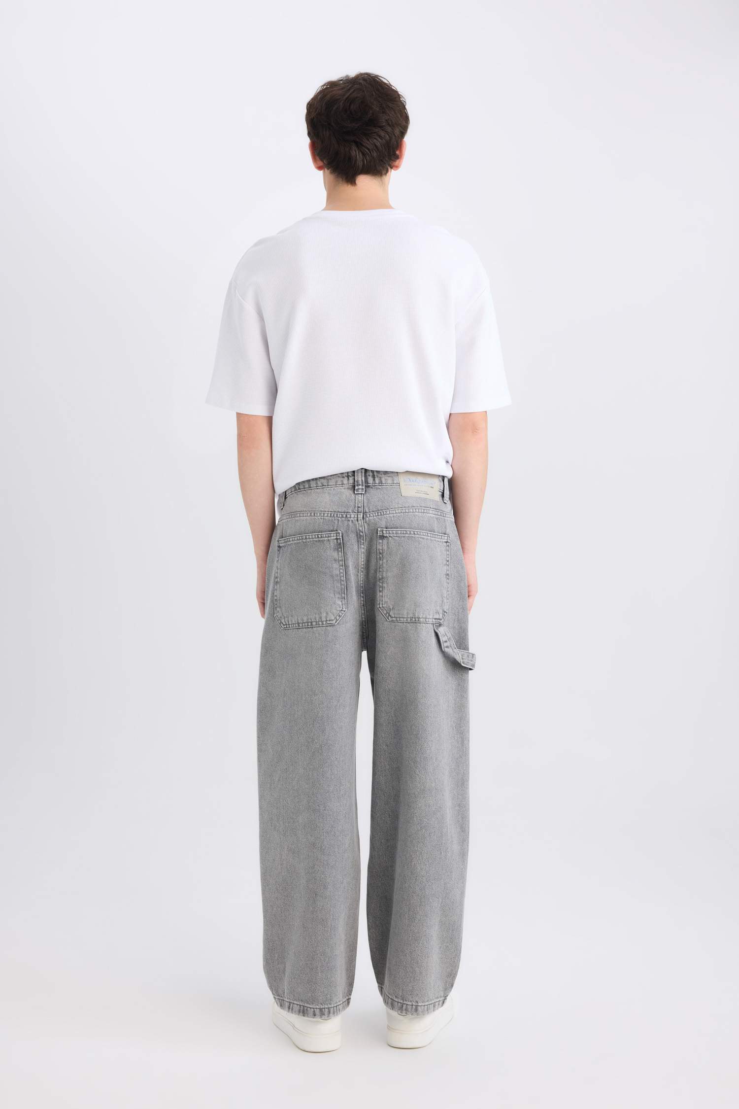 %100 Pamuk Skater Fit Geniş Kalıp Yüksek Bel Geniş Paça Jean Pantolon