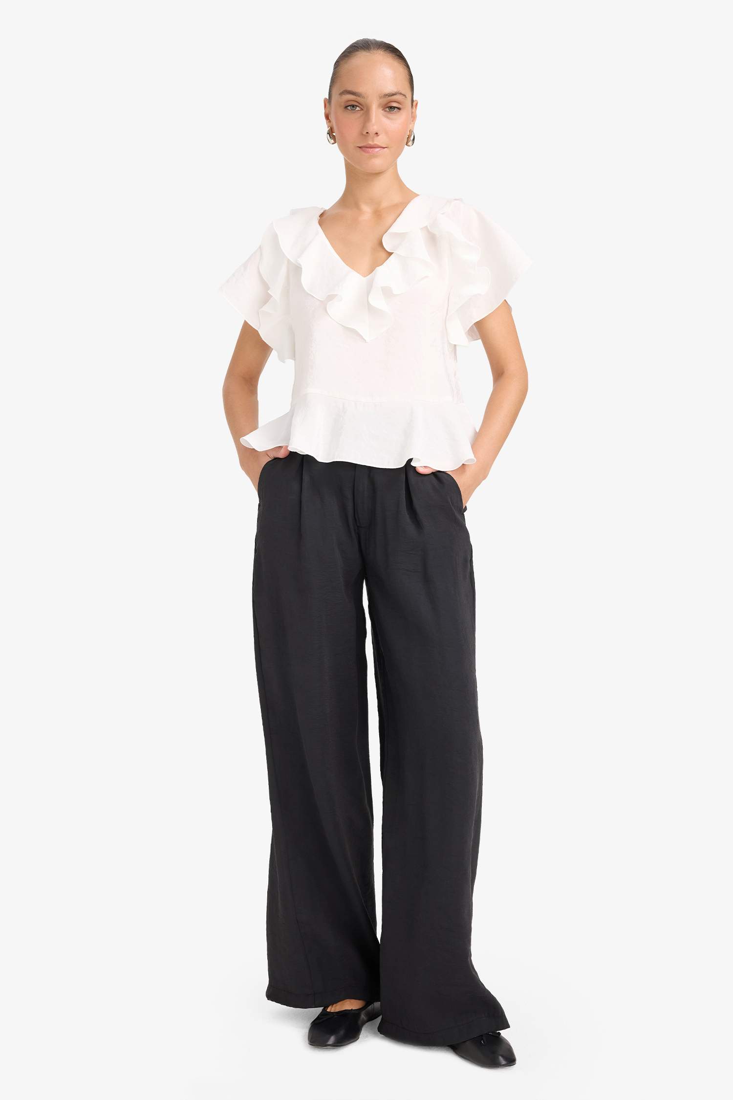 Carrot Fit High Waist Wide Leg Modal Trousers
