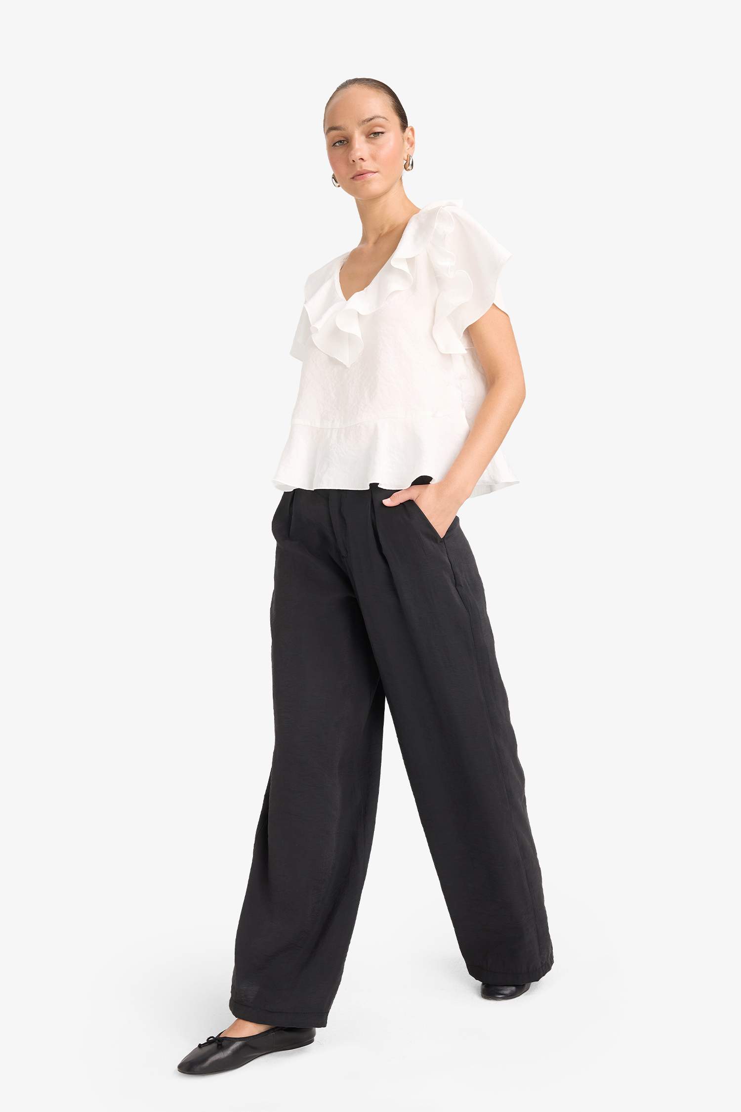 Carrot Fit High Waist Wide Leg Modal Trousers