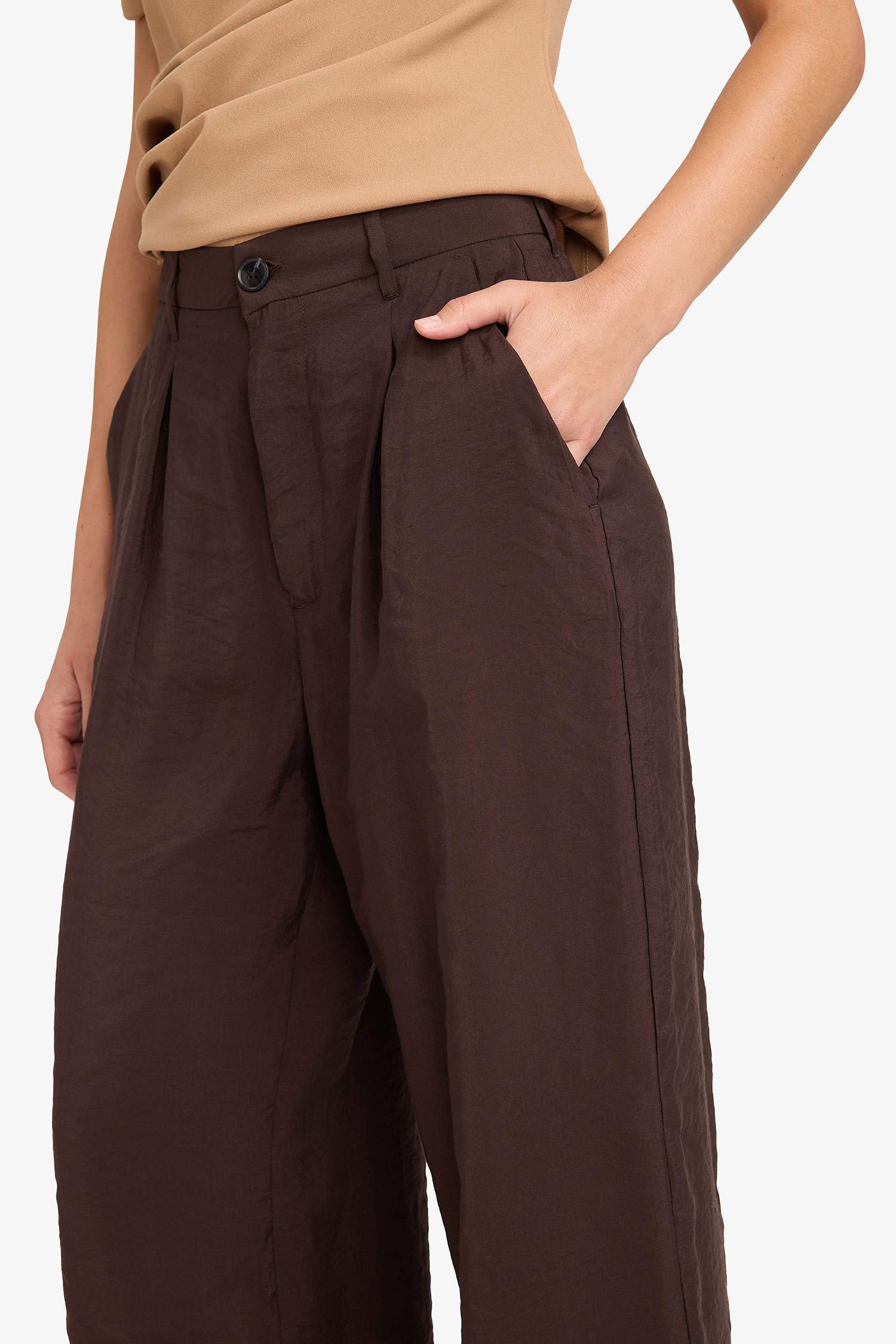 Carrot Fit Çift Cepli Yüksek Bel Geniş Paça Modal Pantolon