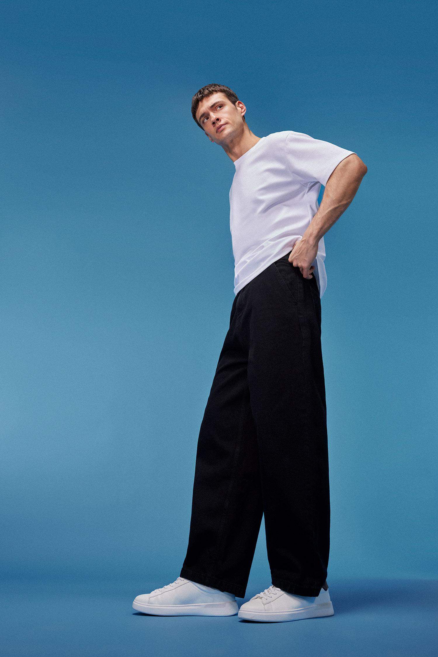 %100 Pamuk Skater Fit Geniş Kalıp Yüksek Bel Geniş Paça Siyah Jean Pantolon