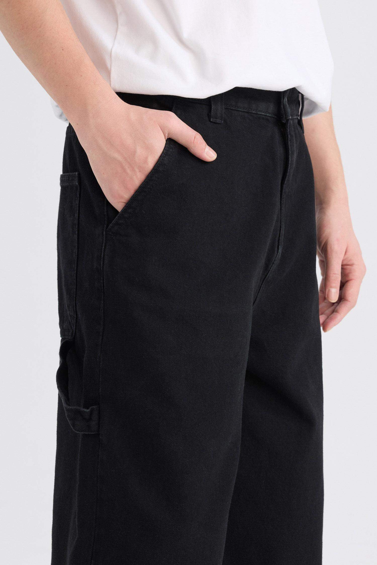 %100 Pamuk Skater Fit Geniş Kalıp Yüksek Bel Geniş Paça Siyah Jean Pantolon