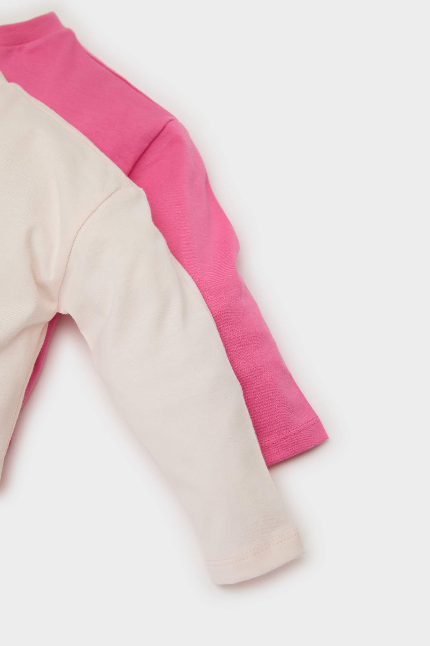 Kız Bebek Yenidoğan Bisiklet Yaka Dinozor Baskılı Penye 2'li Uzun Kollu Tişört