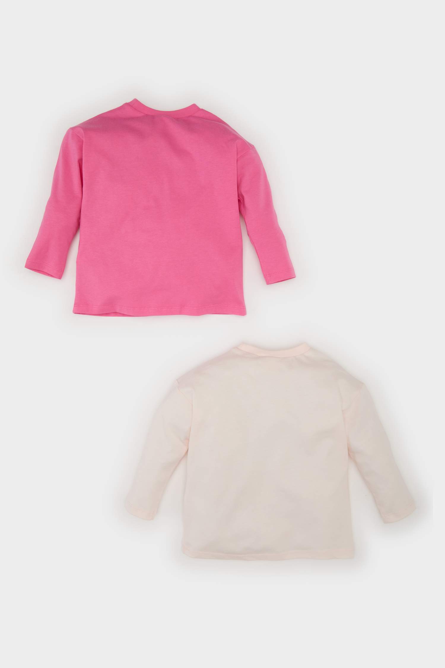 Kız Bebek Yenidoğan Bisiklet Yaka Dinozor Baskılı Penye 2'li Uzun Kollu Tişört