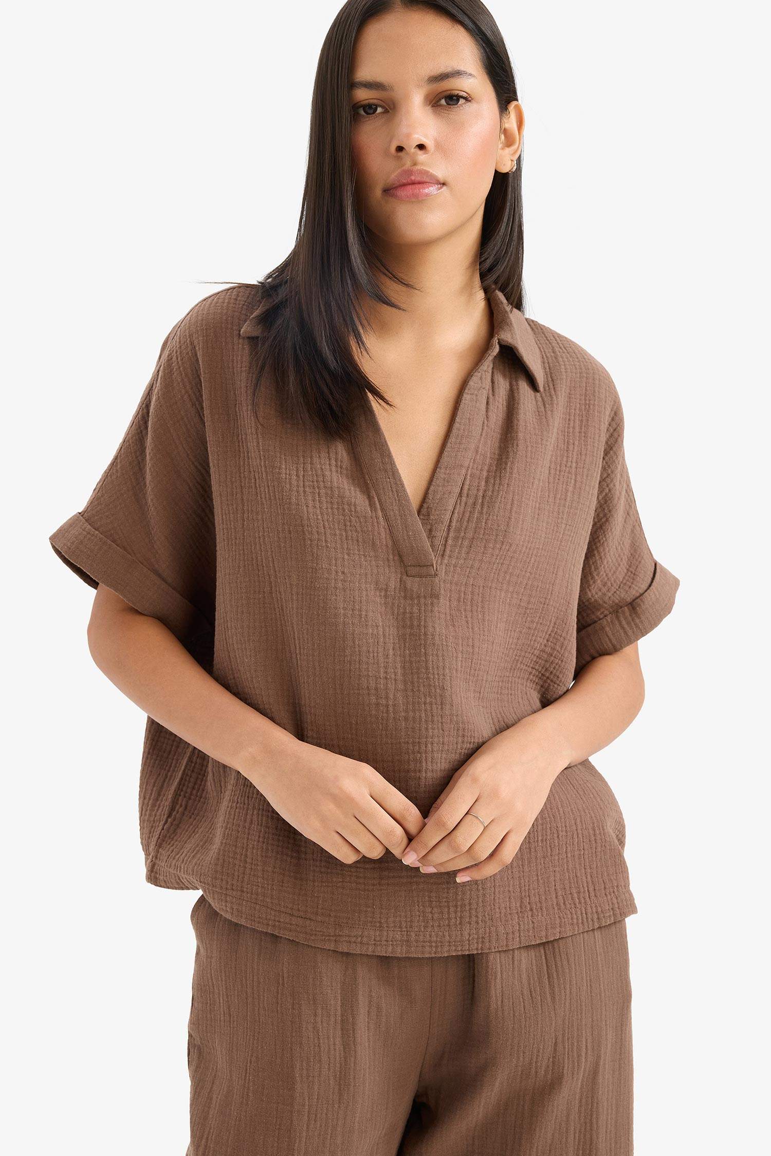 қалыпты пішім бос жаға Қысқа жеңді Блуза