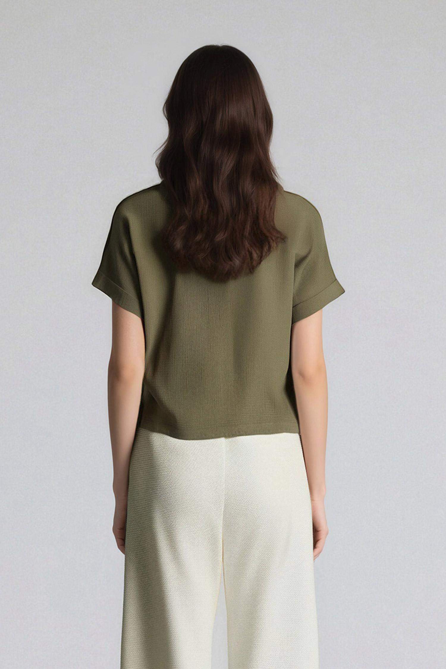 Regular Fit Flap Collar Short Sleeve Blouse