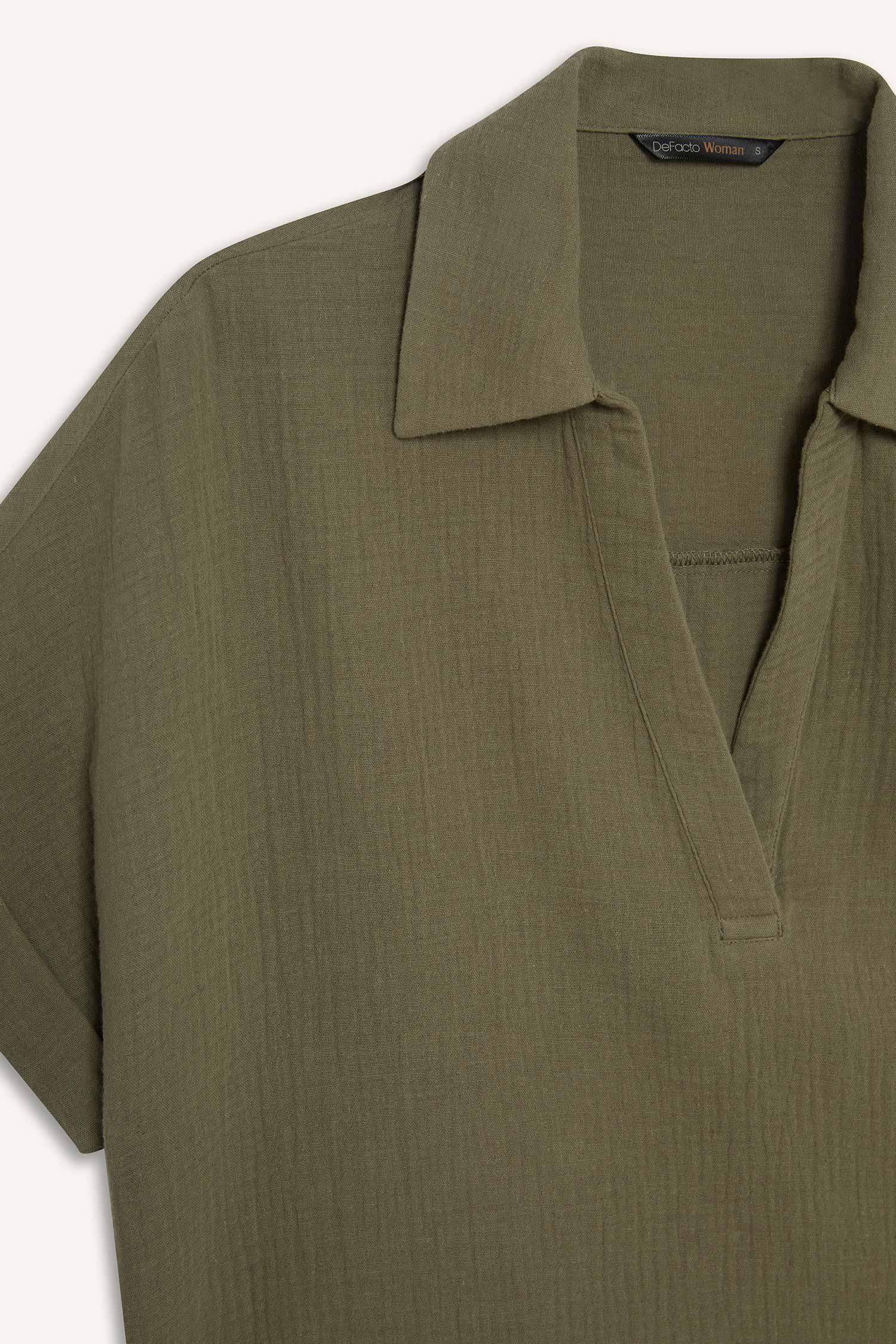 Regular Fit Flap Collar Short Sleeve Blouse