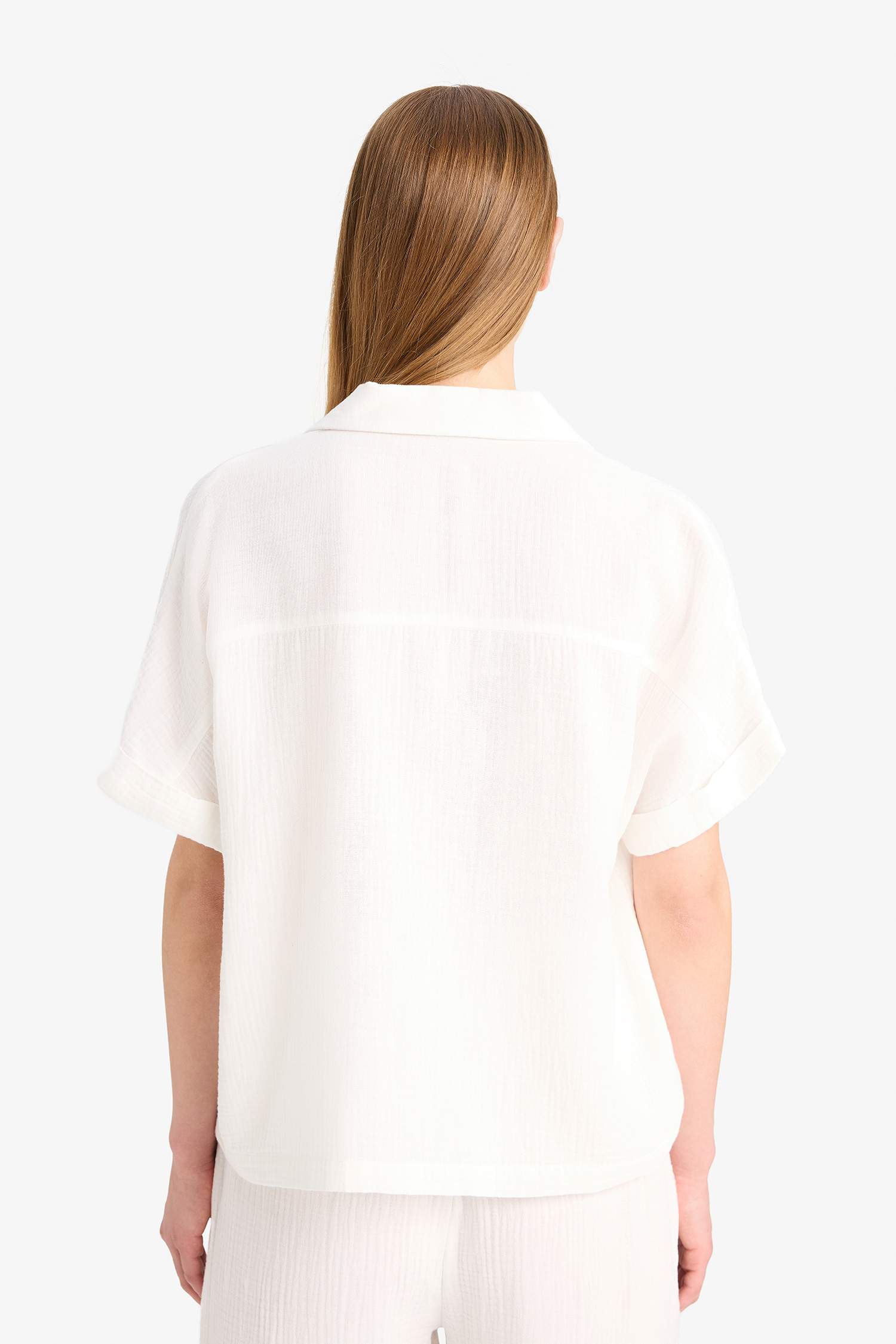 Regular Fit Flap Collar Short Sleeve Blouse