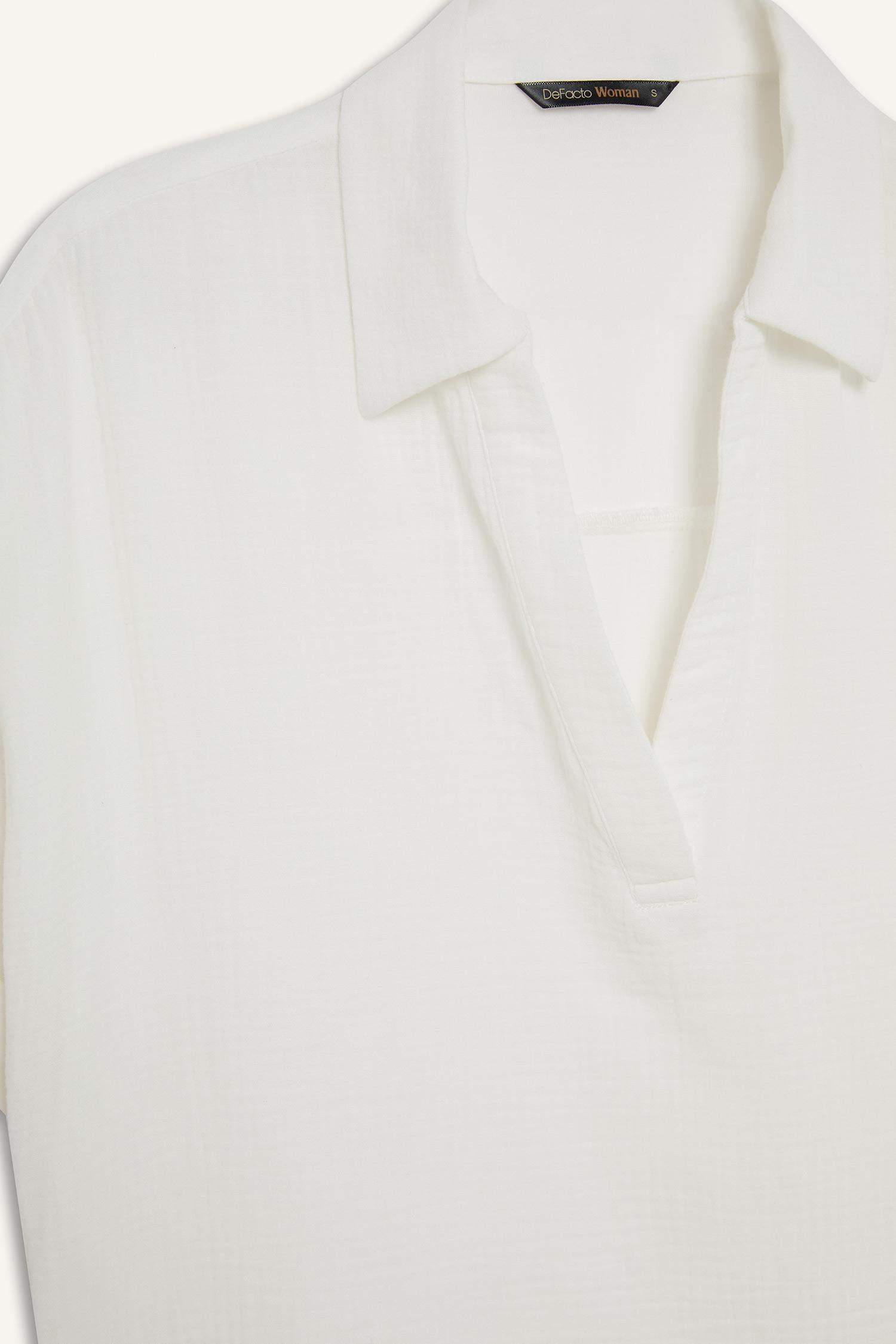 Regular Fit Flap Collar Short Sleeve Blouse