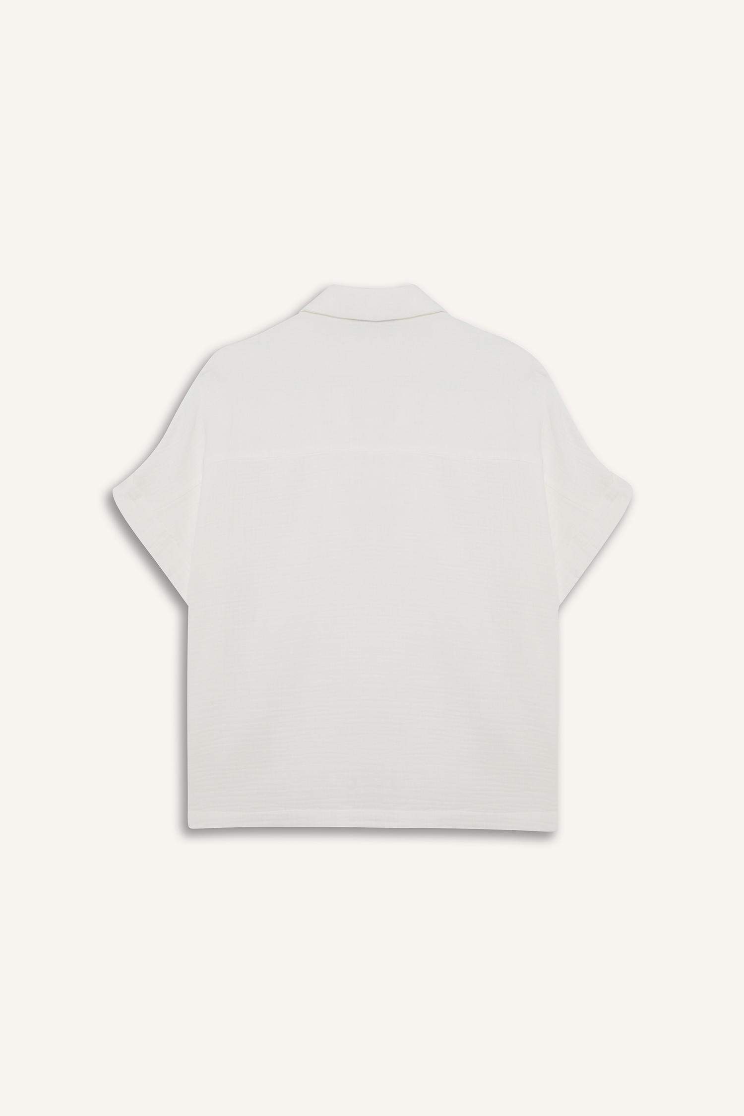 Regular Fit Flap Collar Short Sleeve Blouse