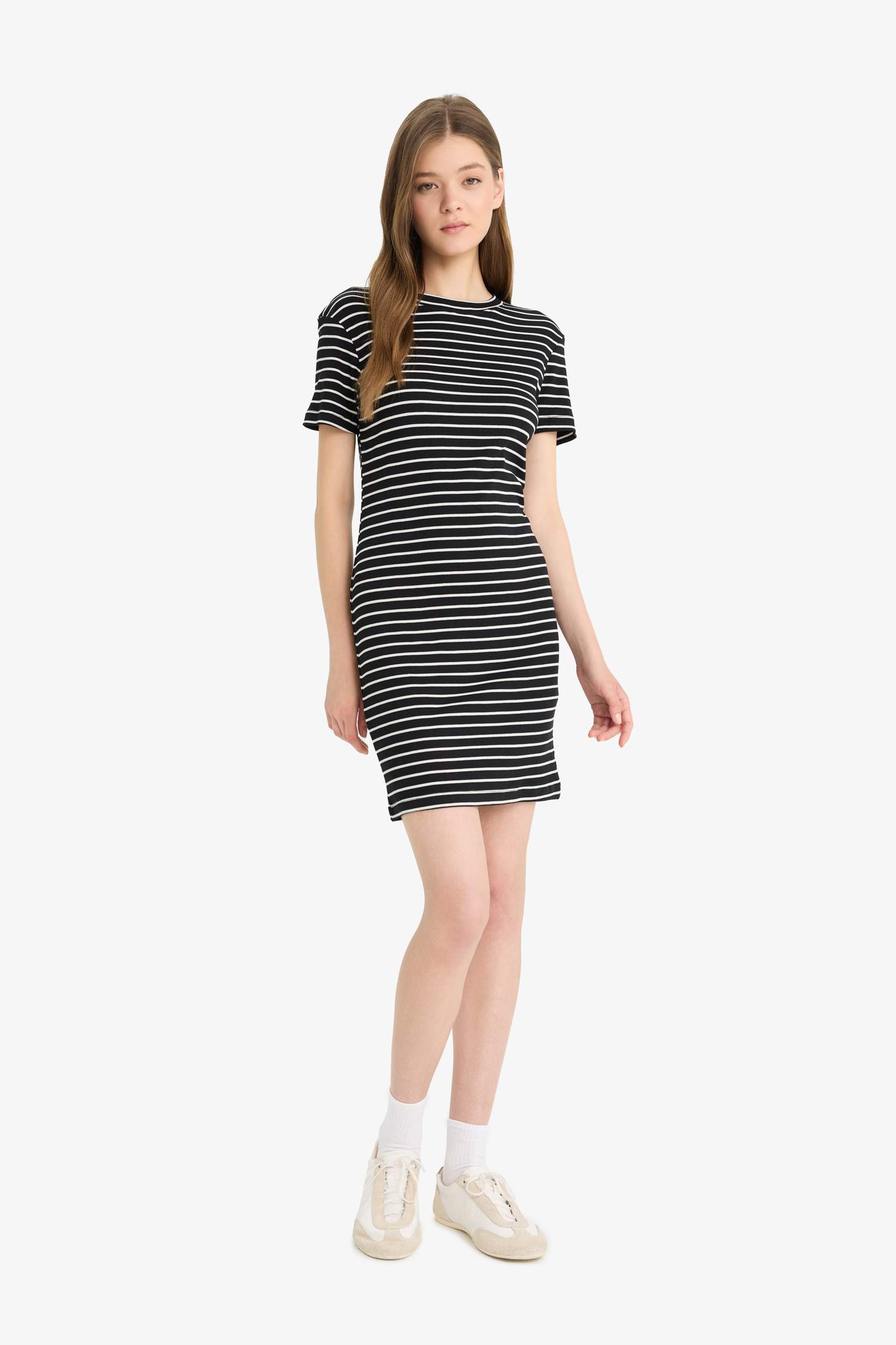 Bodycon Crew Neck Striped Camisole Mini Dress
