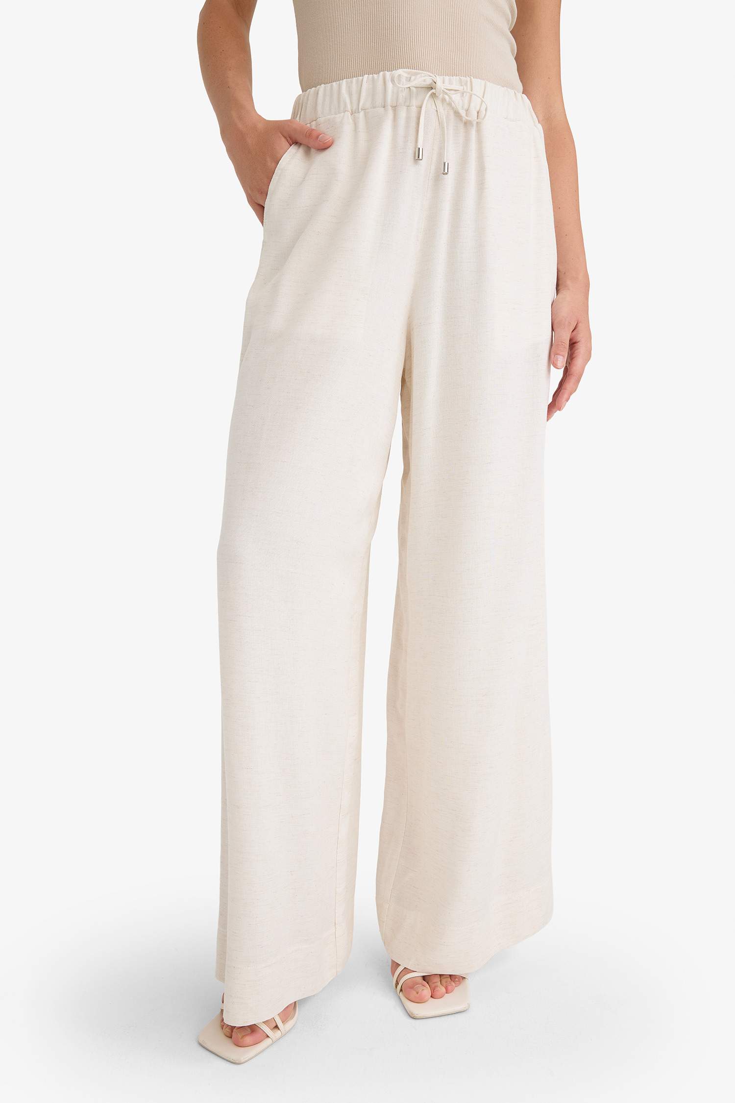 Wide Leg Keten Karışımlı Pantolon Yüksek Bel Uzun Boy Geniş Paça