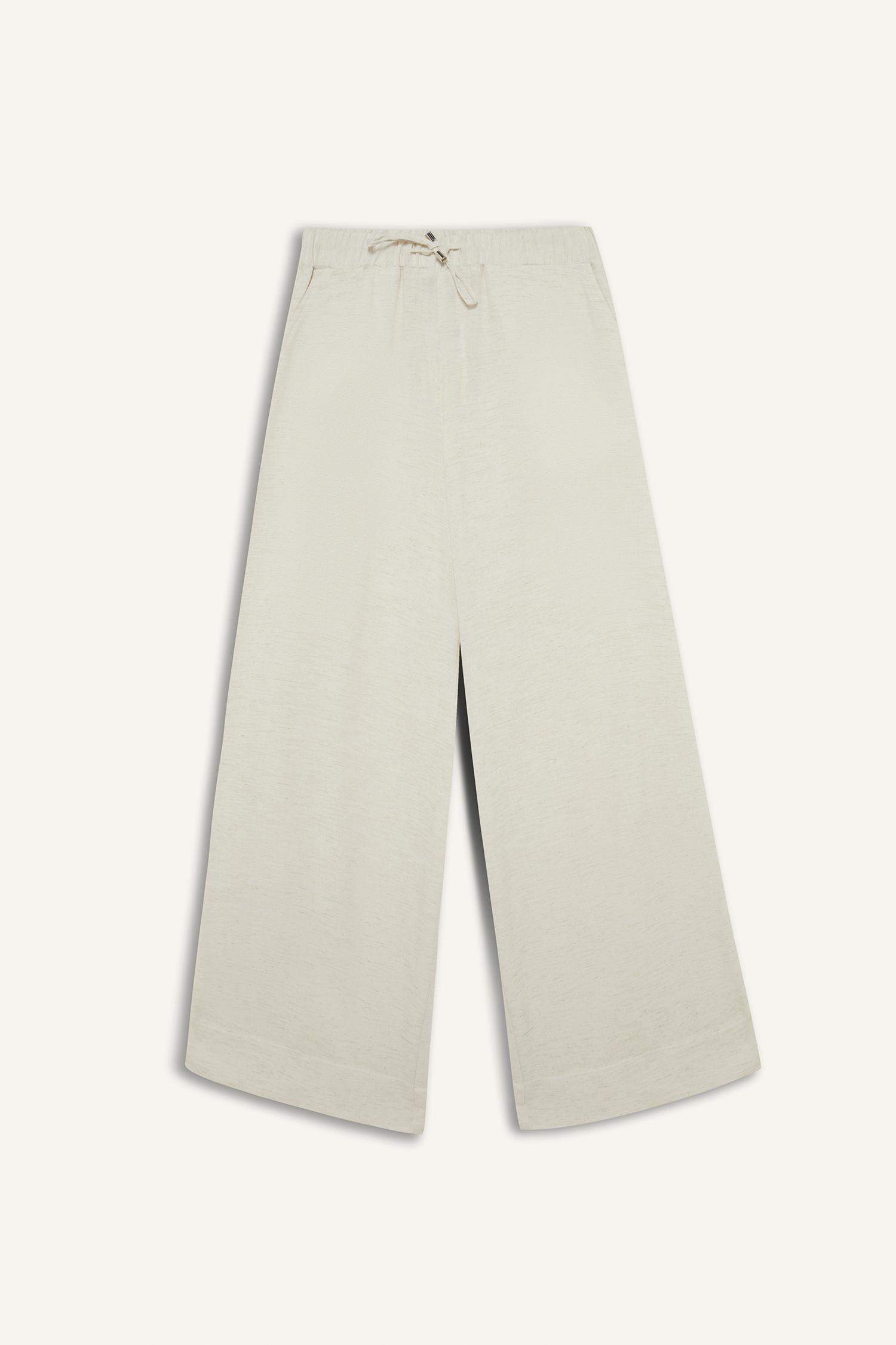 Wide Leg Keten Karışımlı Pantolon Yüksek Bel Uzun Boy Geniş Paça